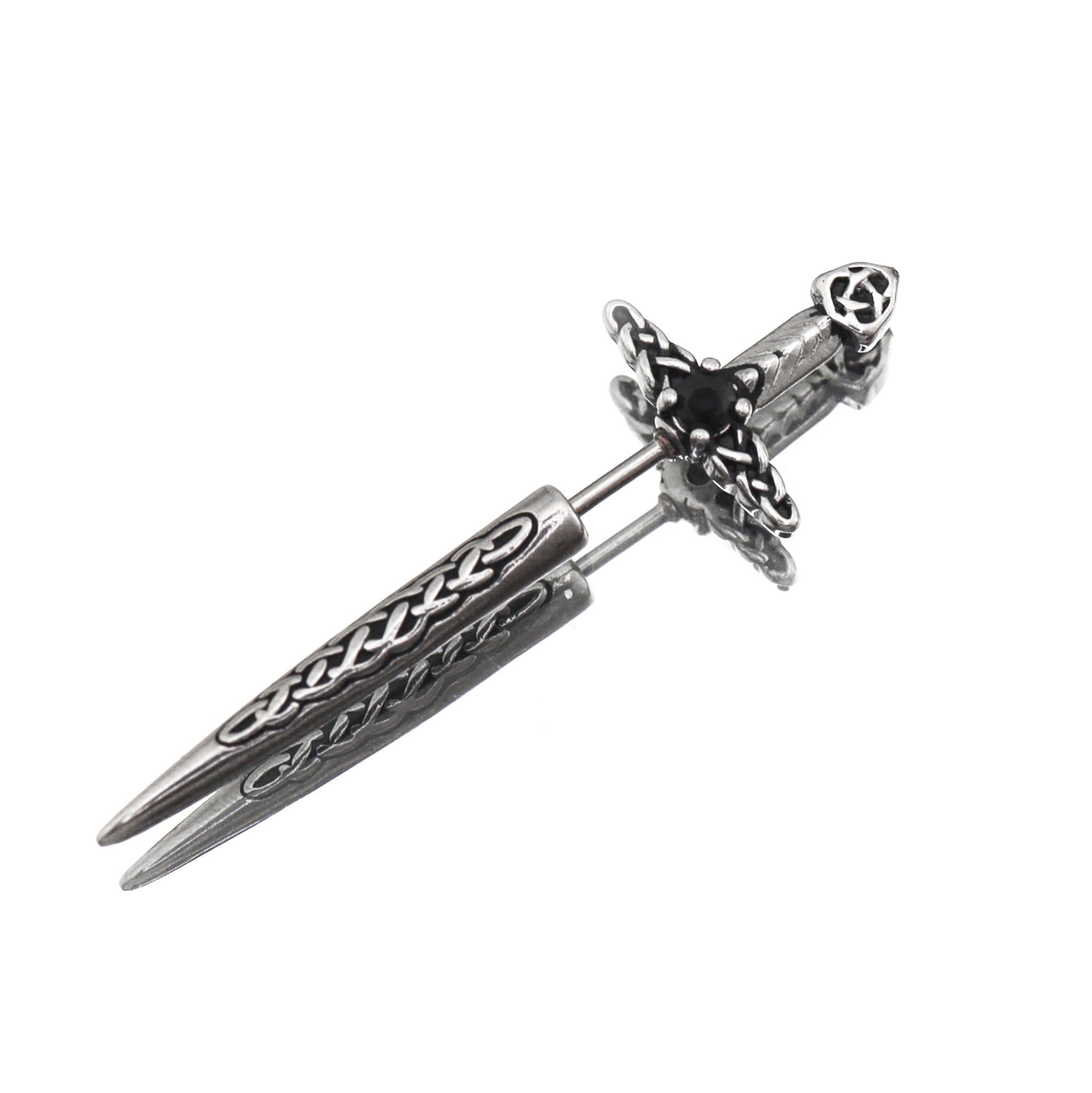 Engraved Dark Sword Stainless Steel Ear Studs - Engraved Dark Sword Stainless Steel Ear Studs - Single by CRUXJEWELRY