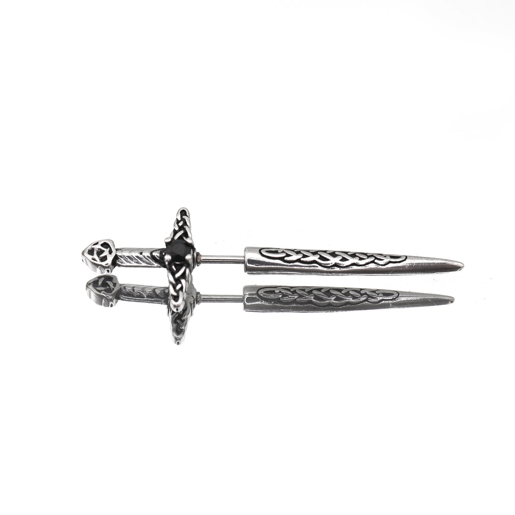 Engraved Dark Sword Stainless Steel Ear Studs - Engraved Dark Sword Stainless Steel Ear Studs - Single by CRUXJEWELRY