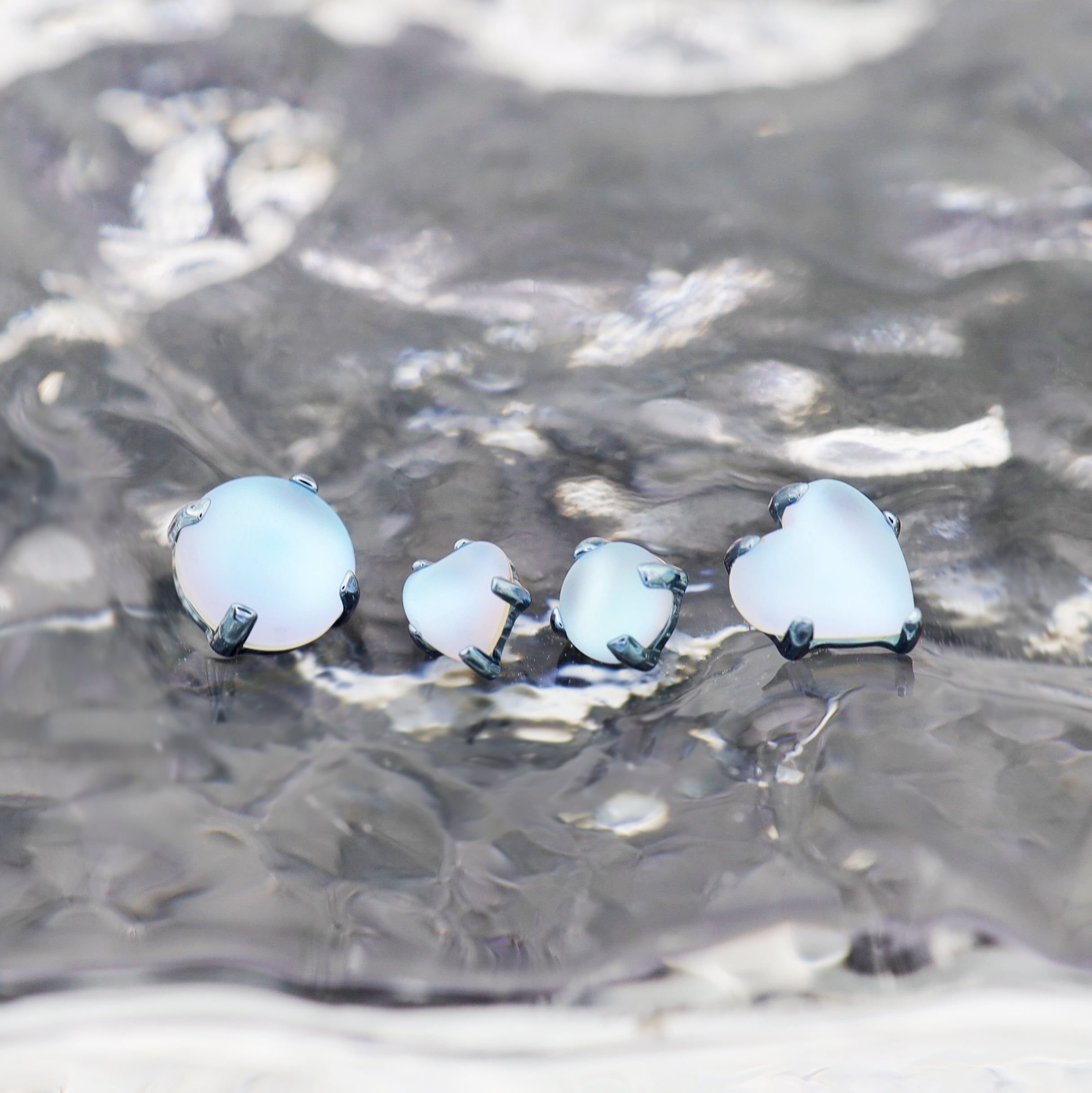 Heart & Round Moon Opal Studs - Heart & Round Moon Opal Studs - Heart / Small / 6mm by CRUXJEWELRY