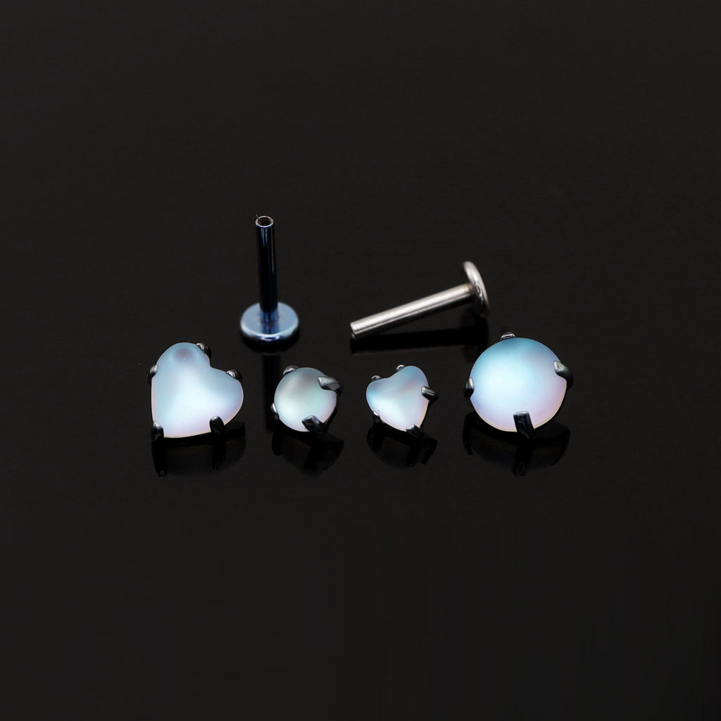 Heart & Round Moon Opal Studs - Heart & Round Moon Opal Studs - Heart / Small / 6mm by CRUXJEWELRY