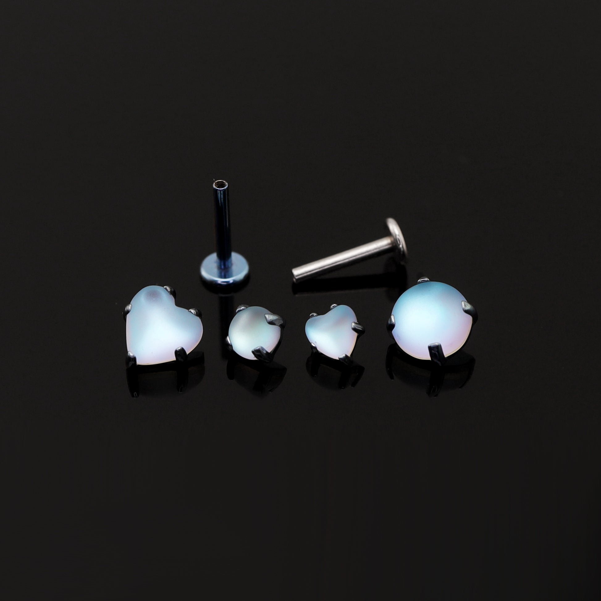 Heart & Round Moon Opal Studs - Heart & Round Moon Opal Studs - Heart / Small / 6mm by CRUXJEWELRY