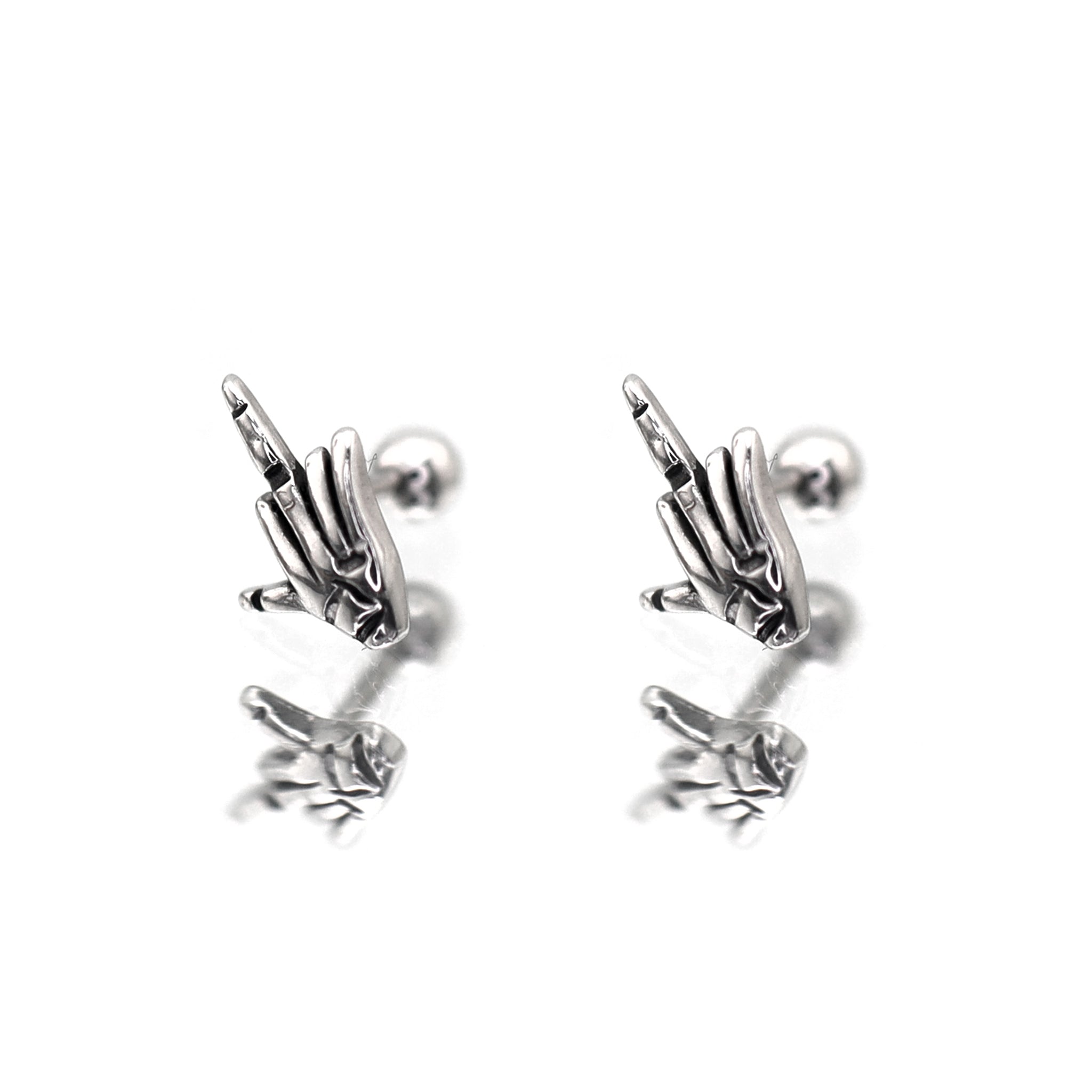 Punk Middle Finger stainless steel Ear Studs - Punk Middle Finger stainless steel Ear Studs - Set by CRUXJEWELRY