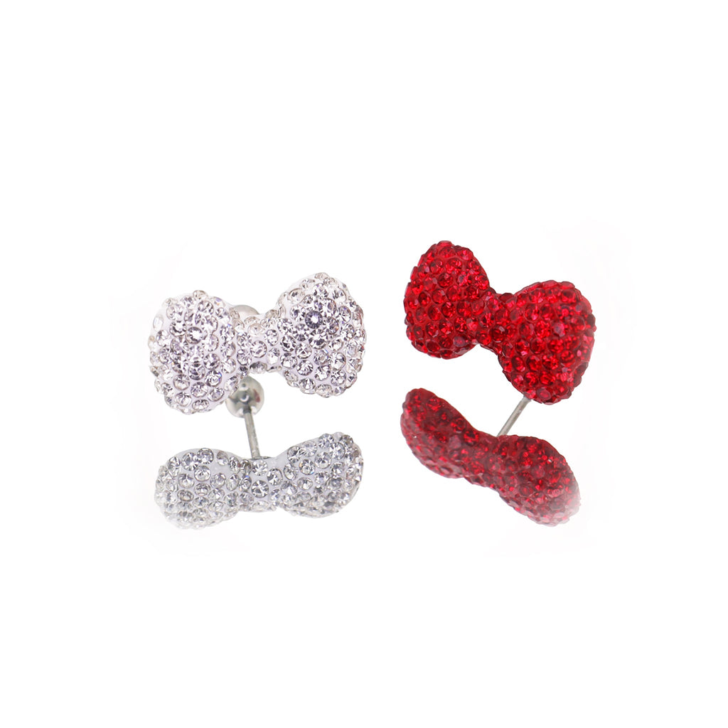 Christmas - Large Full CZ Bow Tie Stainless Steel Ear Studs - Christmas - Large Full CZ Bow Tie Stainless Steel Ear Studs - Red / Single / 0.8mm/20G by CRUXJEWELRY