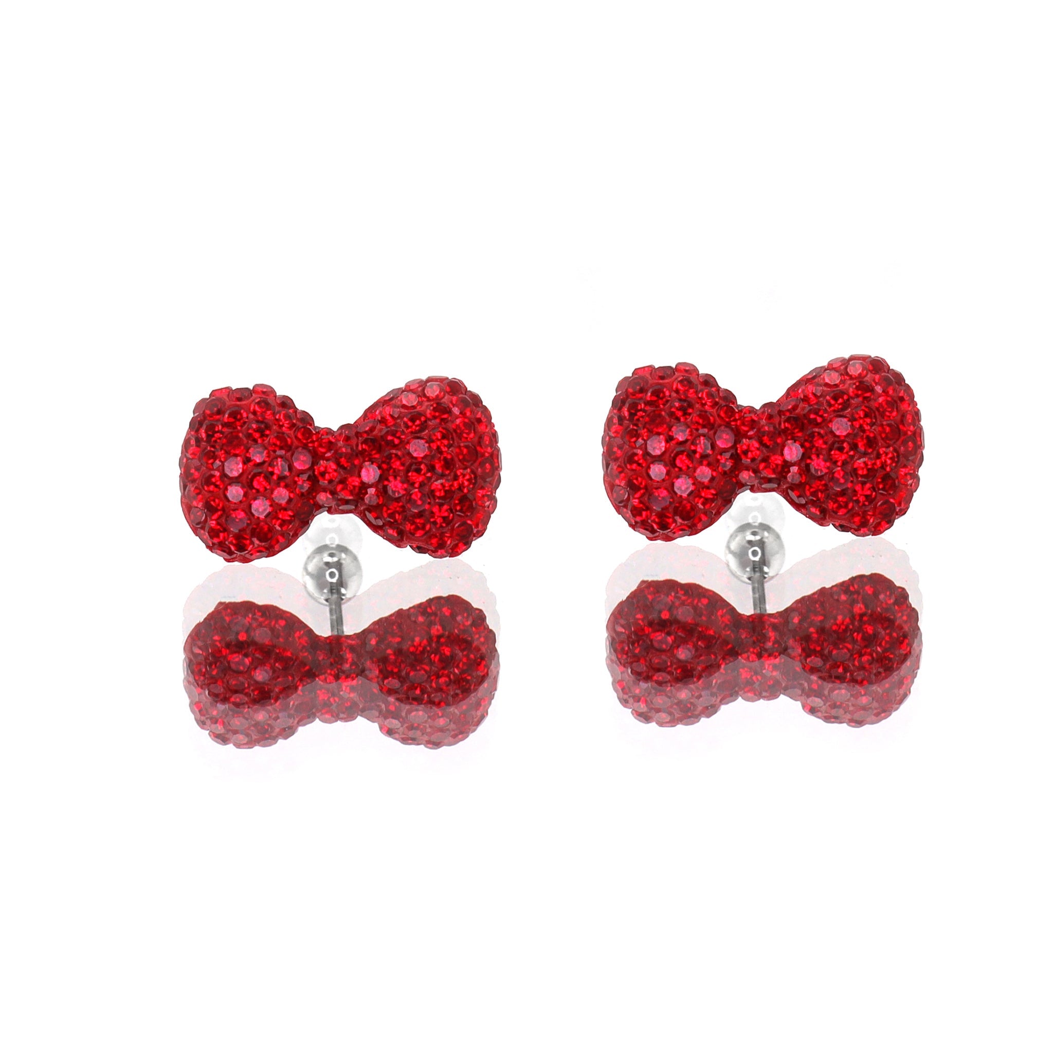 Christmas - Large Full CZ Bow Tie Stainless Steel Ear Studs - Christmas - Large Full CZ Bow Tie Stainless Steel Ear Studs - Red / Set / 0.8mm/20G by CRUXJEWELRY