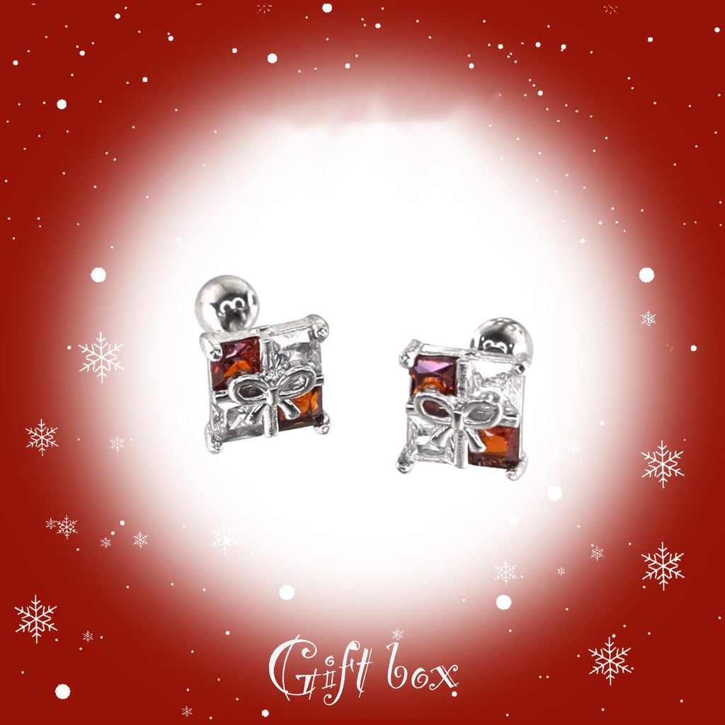 Christmas - Gift Box CZ stainless steel Ear Studs - Christmas - Gift Box CZ stainless steel Ear Studs - Single / 0.8mm/20G by CRUXJEWELRY