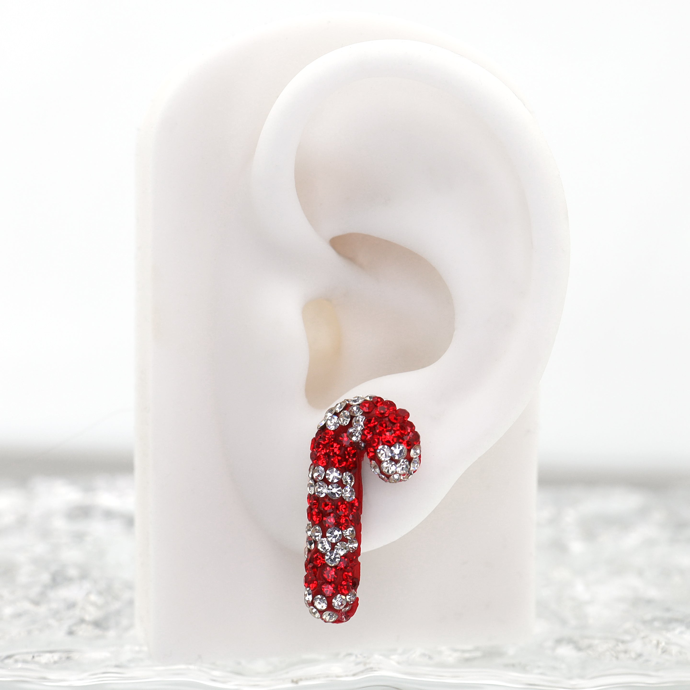 Christmas - Large Candy Cane Stainless Steel Ear Studs - Christmas - Large Candy Cane Stainless Steel Ear Studs - Single / 0.8mm/20G by CRUXJEWELRY