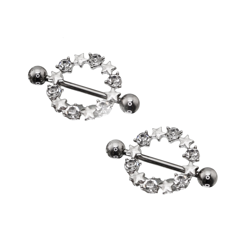 Pair of Pentagram Floral Halo Stainless Steel Nipple Rings - product image 2