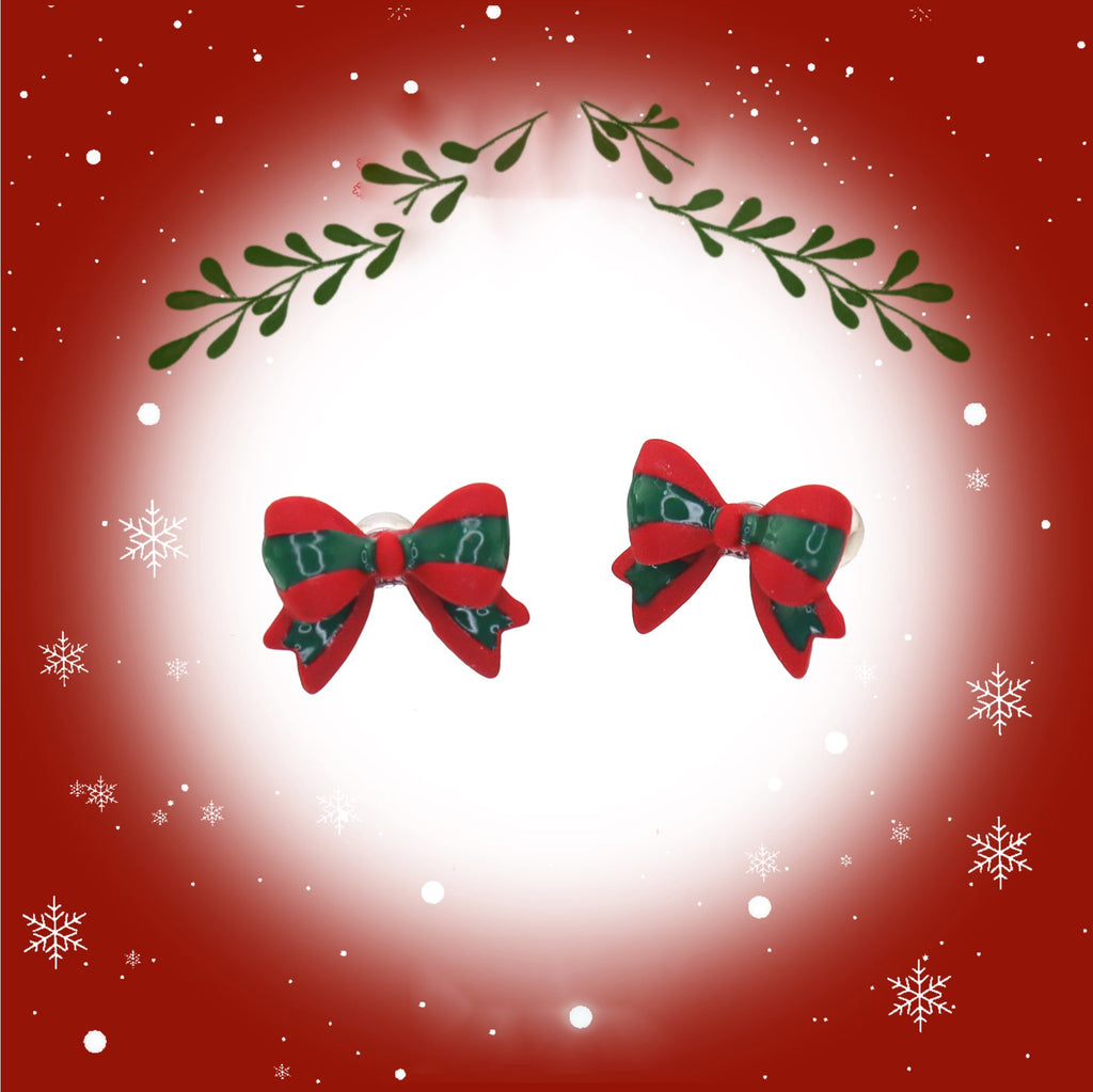 Christmas - Red & Green Bow Stainless Steel Ear Studs - Christmas - Red & Green Bow Stainless Steel Ear Studs - Single / 0.8mm/20G by CRUXJEWELRY