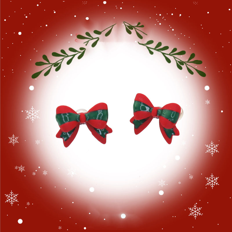 Christmas - Red & Green Bow Stainless Steel Ear Studs - Christmas - Red & Green Bow Stainless Steel Ear Studs - Single / 0.8mm/20G by CRUXJEWELRY