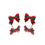Christmas - Red & Green Bow Stainless Steel Ear Studs - Christmas - Red & Green Bow Stainless Steel Ear Studs - Single / 0.8mm/20G by CRUXJEWELRY