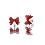 Christmas - Red & Green Bow Stainless Steel Ear Studs - Christmas - Red & Green Bow Stainless Steel Ear Studs - Set / 0.8mm/20G by CRUXJEWELRY
