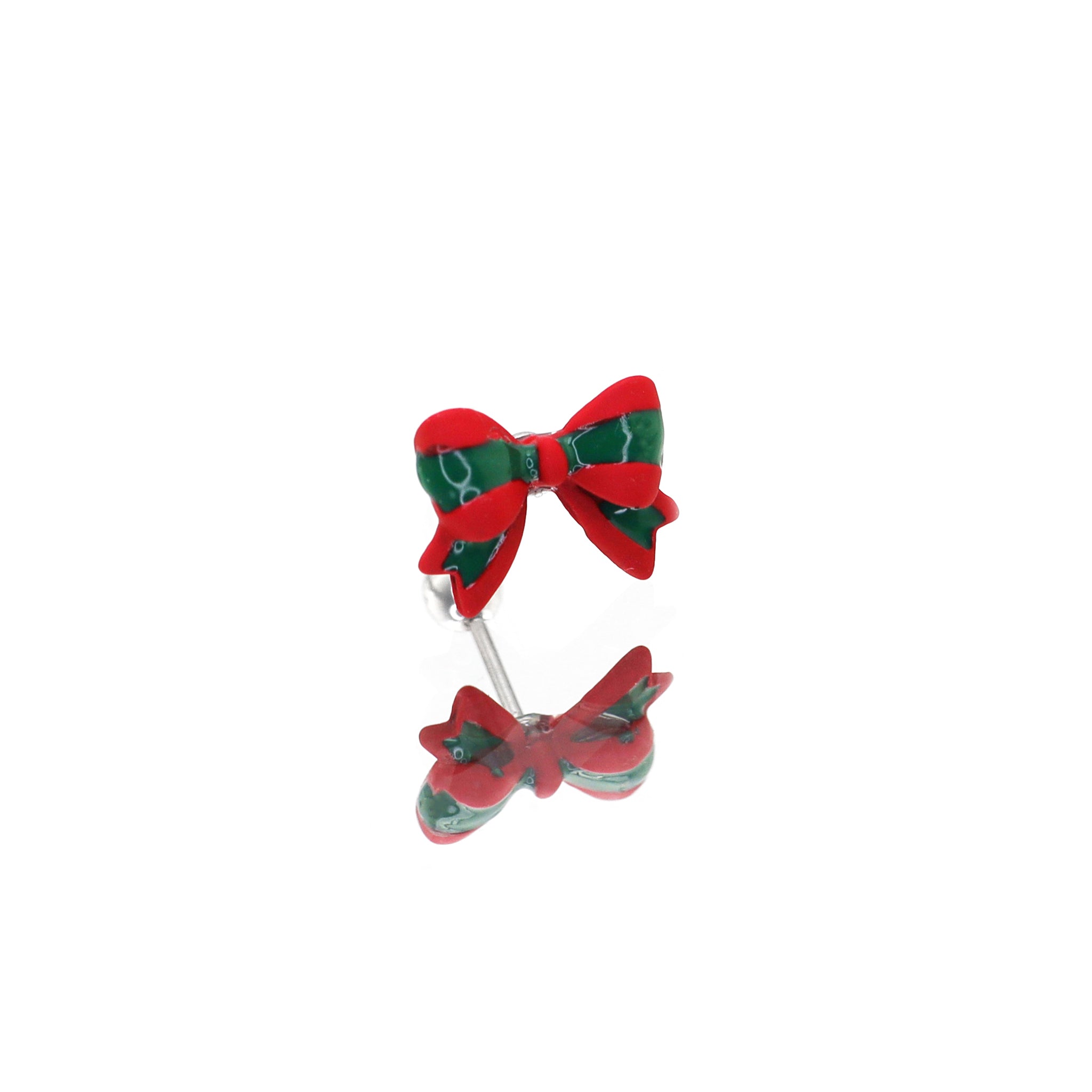 Christmas - Red & Green Bow Stainless Steel Ear Studs - Christmas - Red & Green Bow Stainless Steel Ear Studs - Single / 0.8mm/20G by CRUXJEWELRY