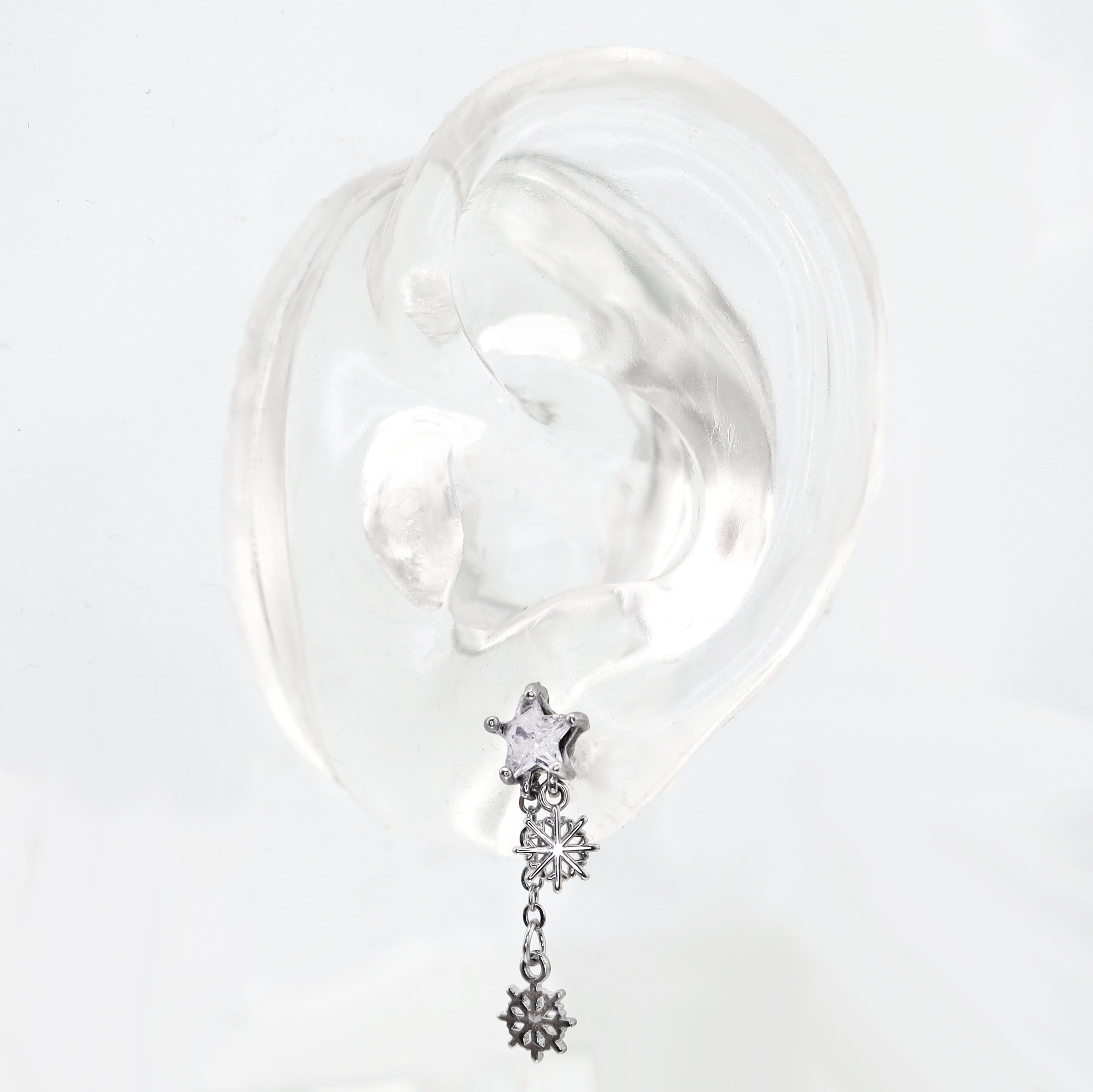 Christmas - PAIR OF Snowflake Pentagram Dangle Stainless Steel Ear Studs - Christmas - PAIR OF Snowflake Pentagram Dangle Stainless Steel Ear Studs - 0.8mm/20G by CRUXJEWELRY