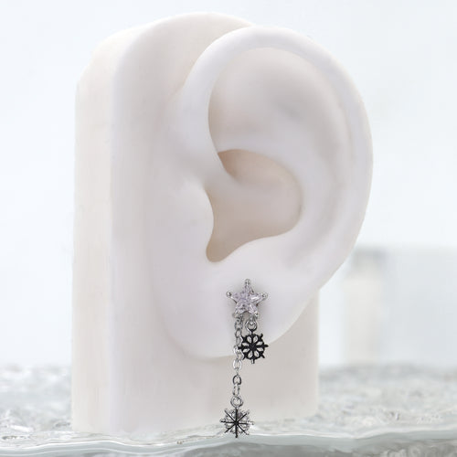 Christmas - PAIR OF Snowflake Pentagram Dangle Stainless Steel Ear Studs - product image 2