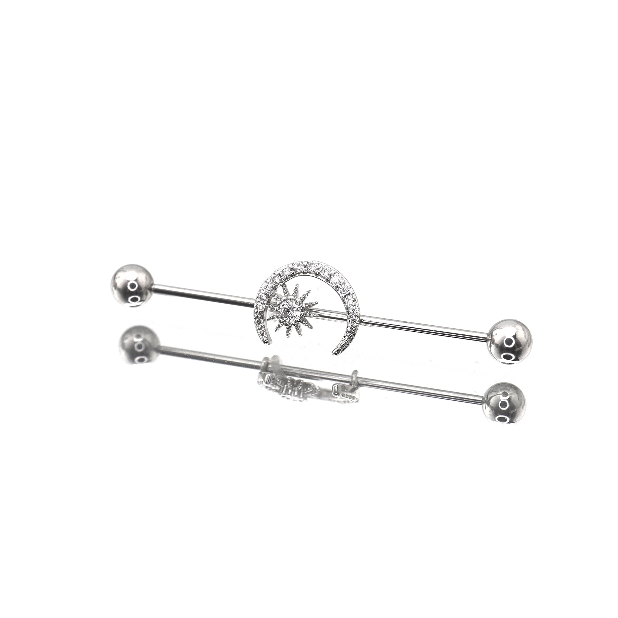 Moon & Sun CZ Stainless Steel Industrial Barbell - Moon & Sun CZ Stainless Steel Industrial Barbell - Default Title by CRUXJEWELRY
