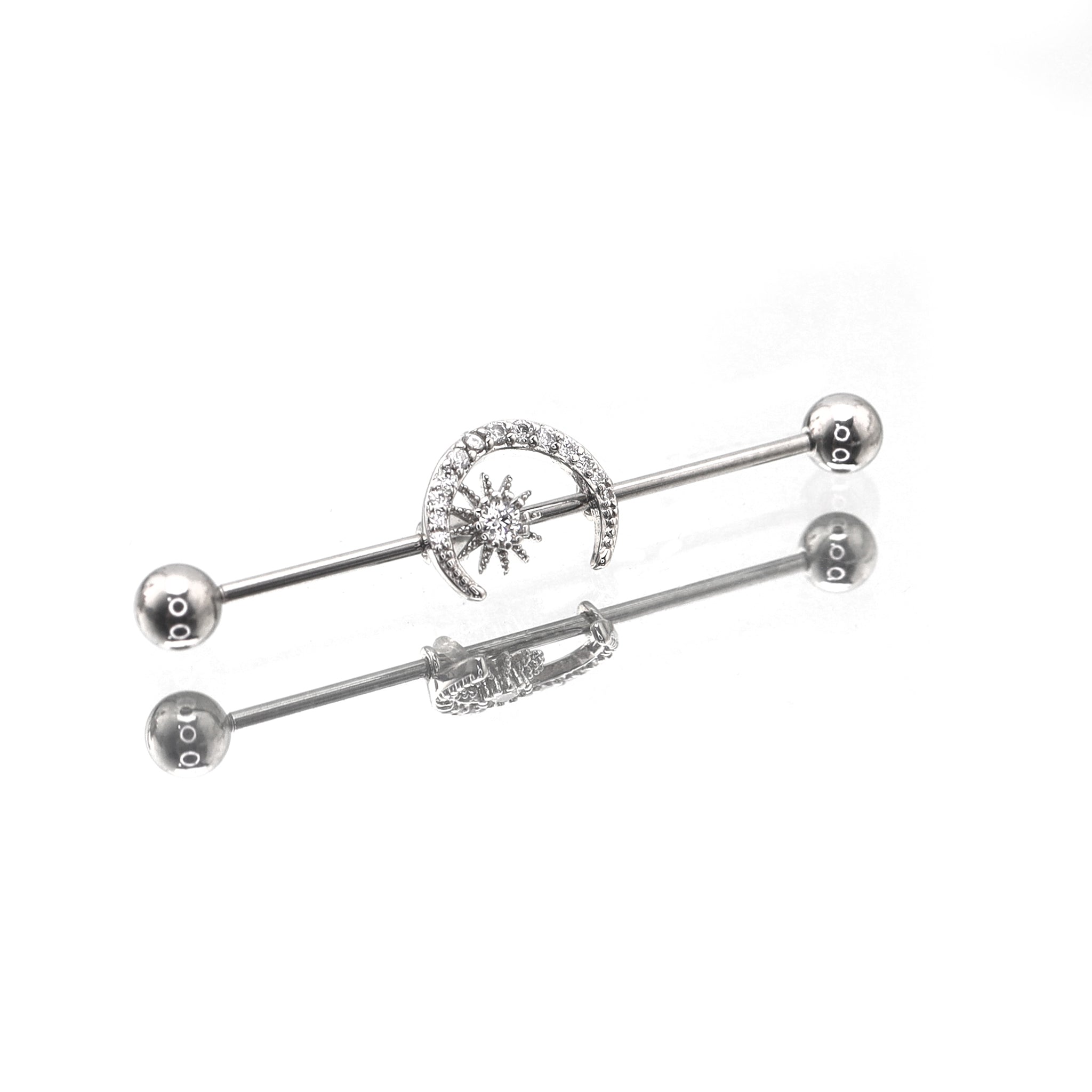Moon & Sun CZ Stainless Steel Industrial Barbell - Moon & Sun CZ Stainless Steel Industrial Barbell - Default Title by CRUXJEWELRY