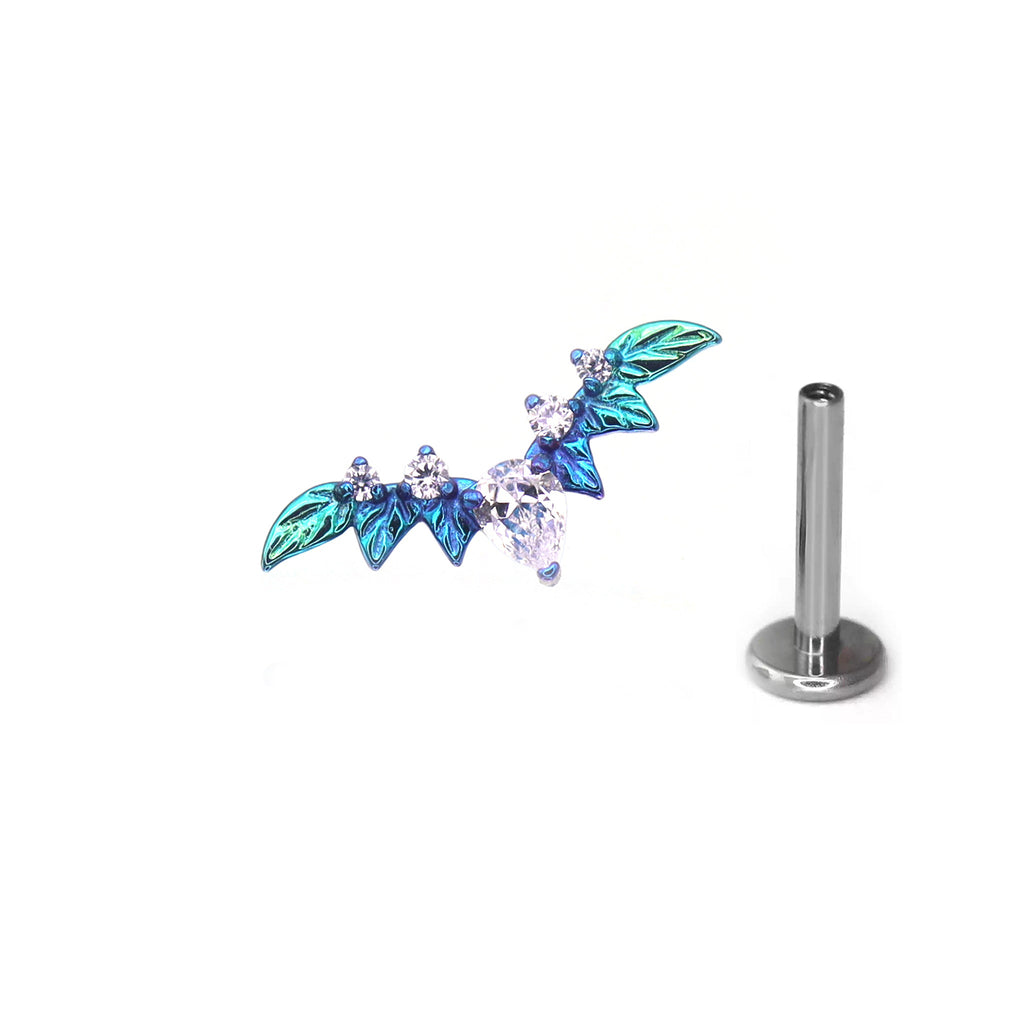 Teardrop Bat CZ Titanium Ear Studs - Teardrop Bat CZ Titanium Ear Studs - Blue-Green Gradient / 5mm by CRUXJEWELRY