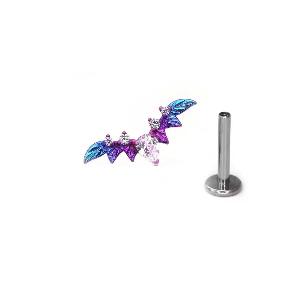 Teardrop Bat CZ Titanium Ear Studs - Teardrop Bat CZ Titanium Ear Studs - Purple-Blue Gradient / 5mm by CRUXJEWELRY