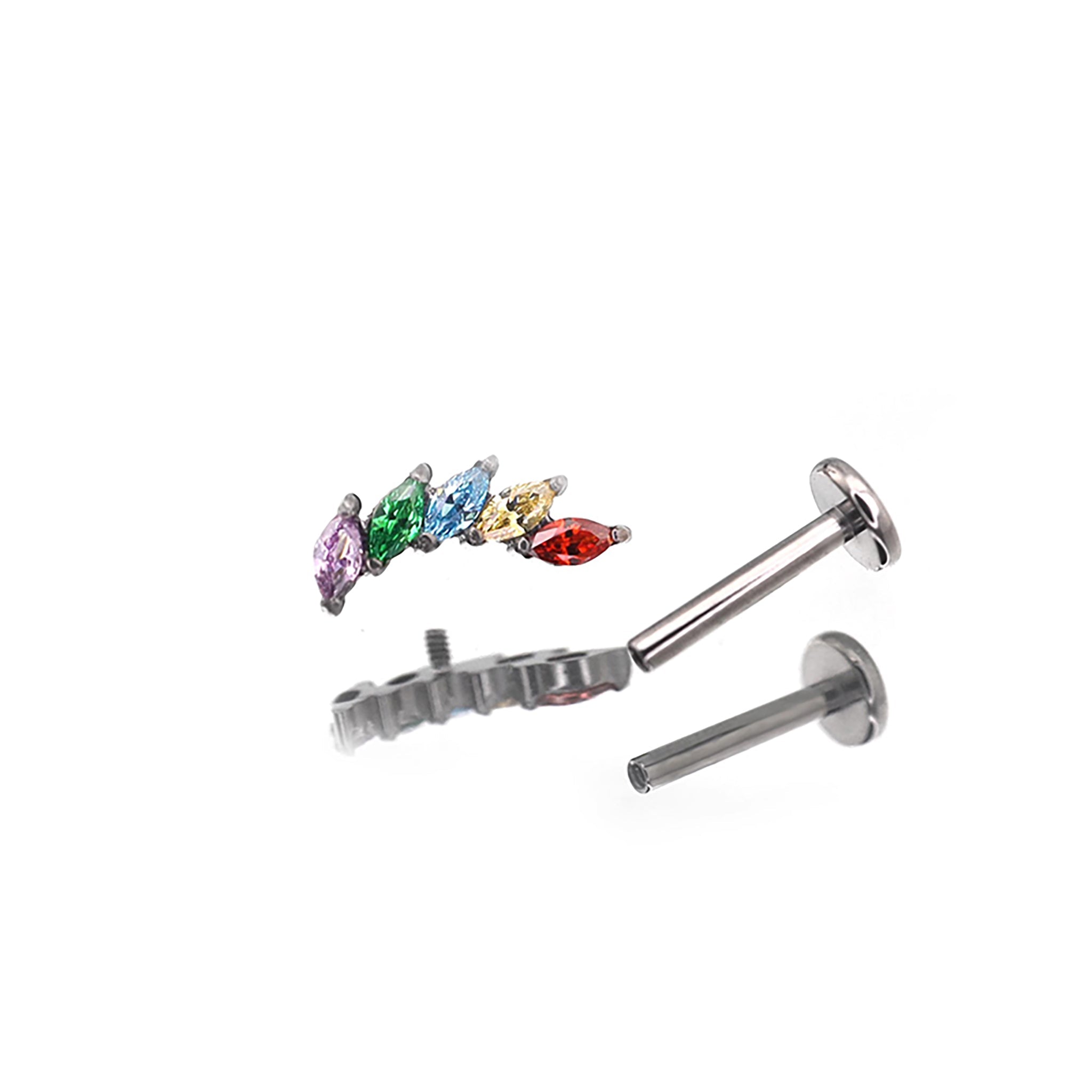 Rainbow Marquise-Cut CZ Titanium Ear Studs - Rainbow Marquise-Cut CZ Titanium Ear Studs - 5mm by CRUXJEWELRY