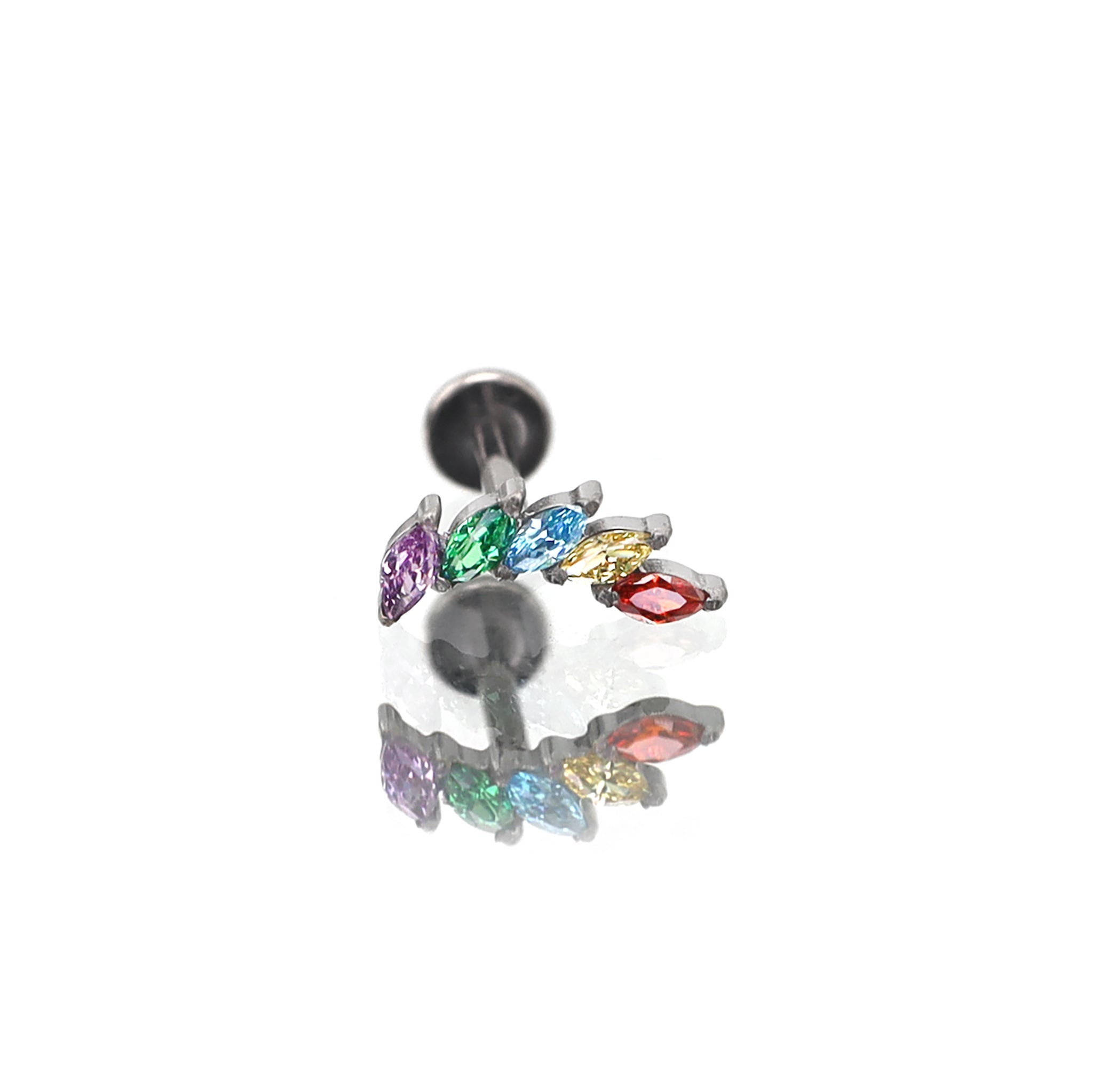 Rainbow Marquise-Cut CZ Titanium Ear Studs - Rainbow Marquise-Cut CZ Titanium Ear Studs - 5mm by CRUXJEWELRY