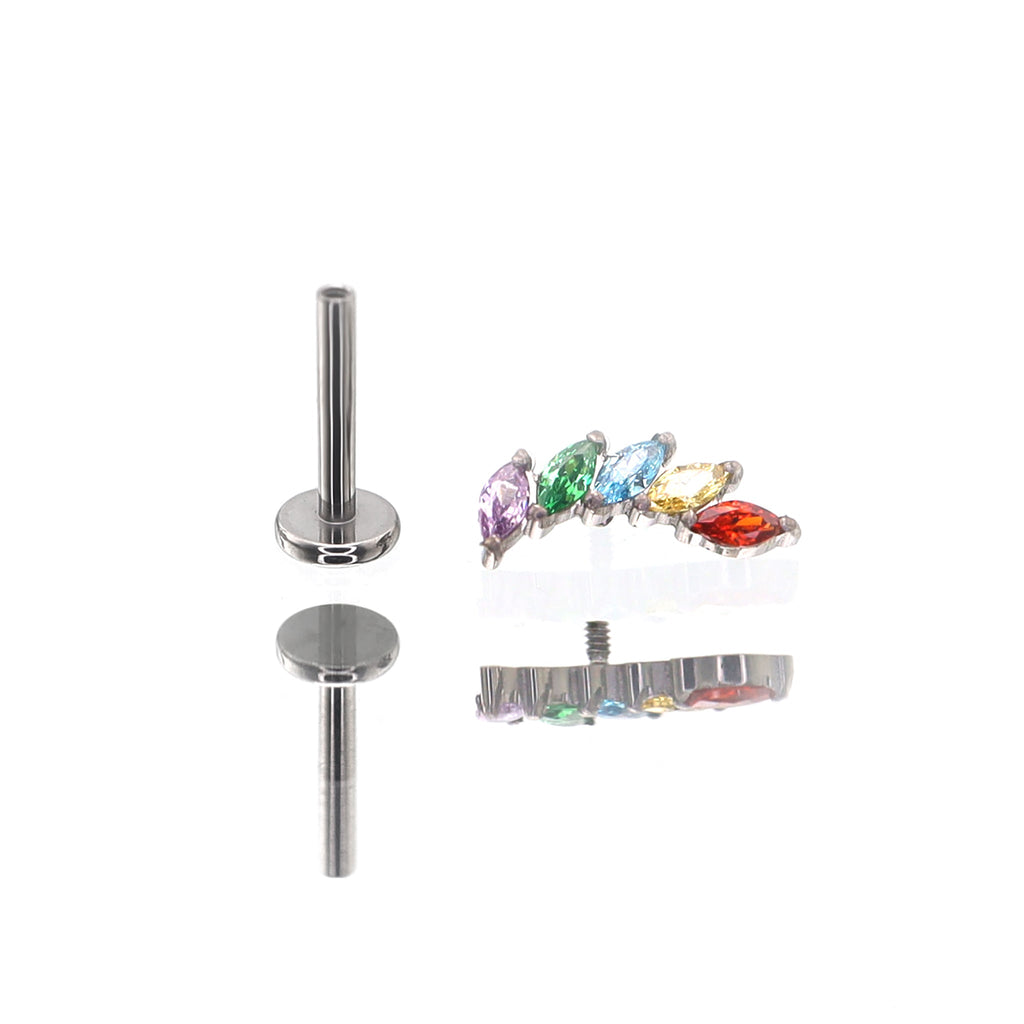 Rainbow Marquise-Cut CZ Titanium Ear Studs - Rainbow Marquise-Cut CZ Titanium Ear Studs - 5mm by CRUXJEWELRY