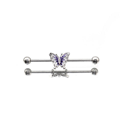 Blue & White Epoxy Gradient Butterfly Stainless Steel Industrial Barbell - product overview