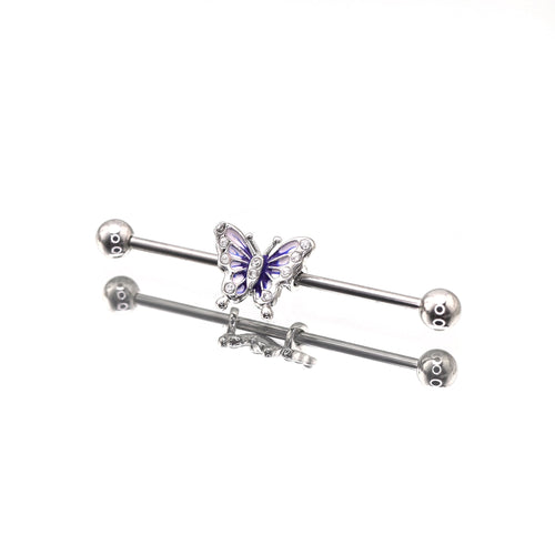Blue & White Epoxy Gradient Butterfly Stainless Steel Industrial Barbell - product image 2