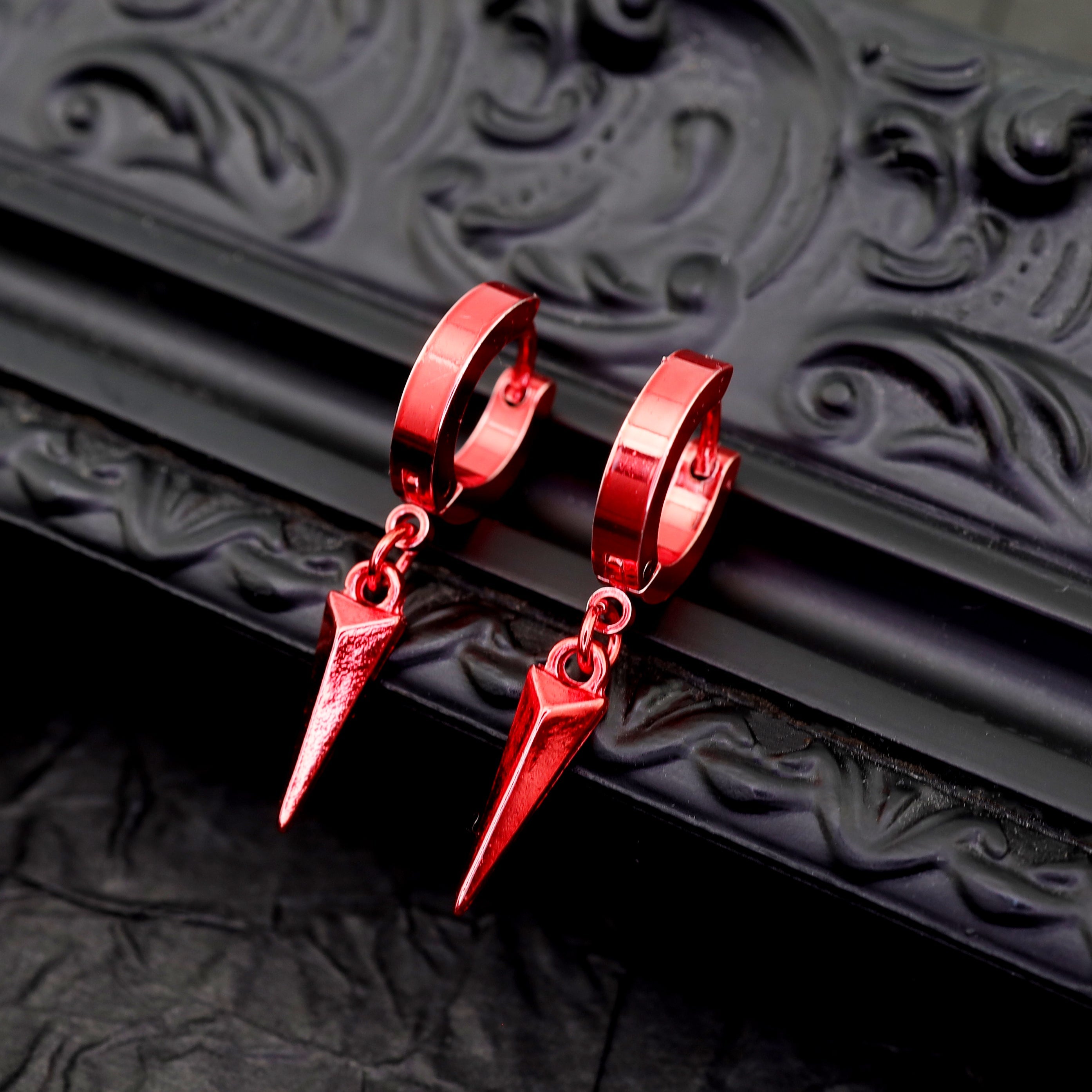 PAIR OF Colored Stud Pendant stainless steel Y2K Earrings - PAIR OF Colored Stud Pendant stainless steel Y2K Earrings - Red by CRUXJEWELRY