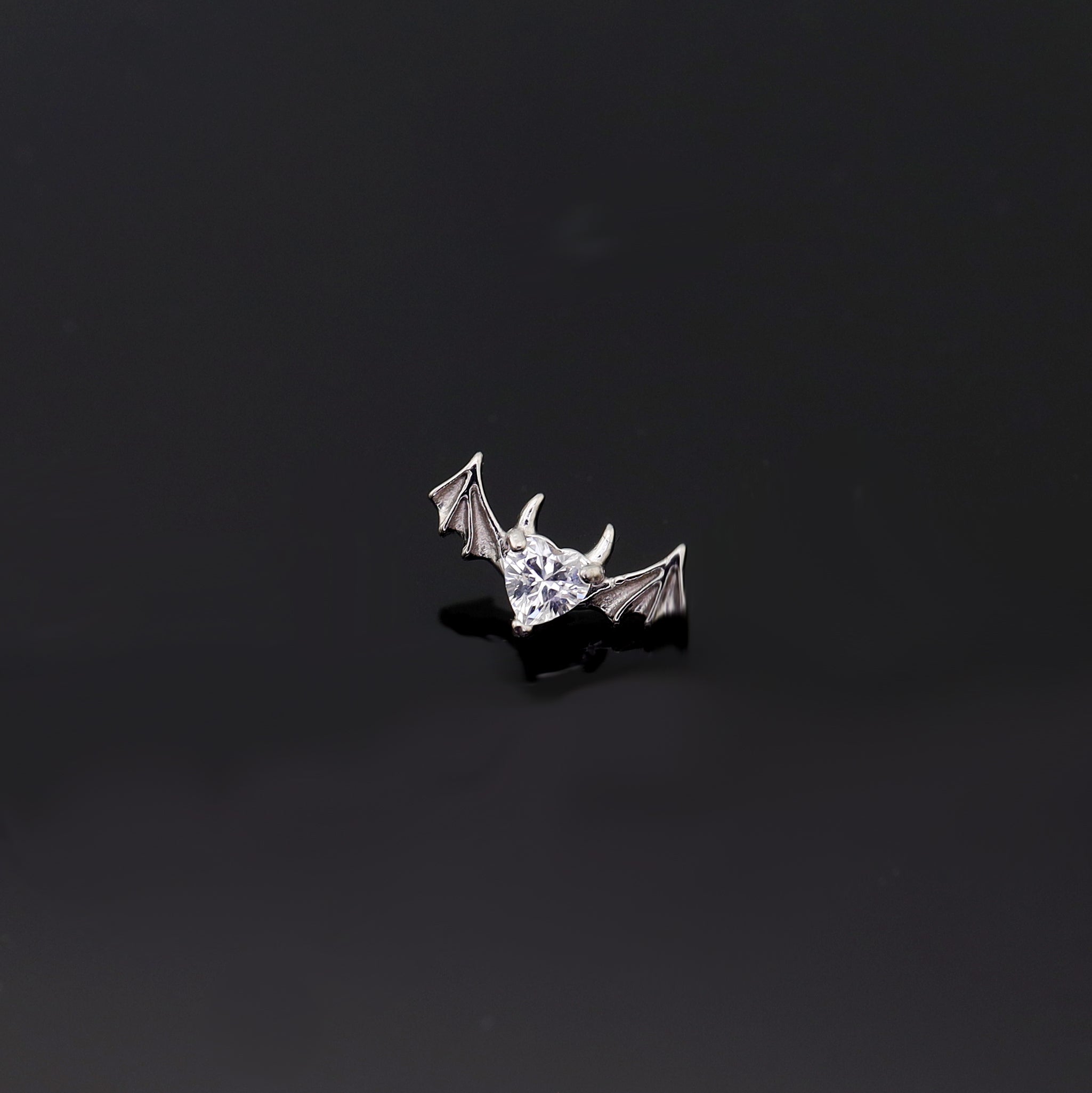Demonic Heart Bat Wing CZ Internally Threaded Titanium Studs - Demonic Heart Bat Wing CZ Internally Threaded Titanium Studs - Sliver / 5mm by CRUXJEWELRY