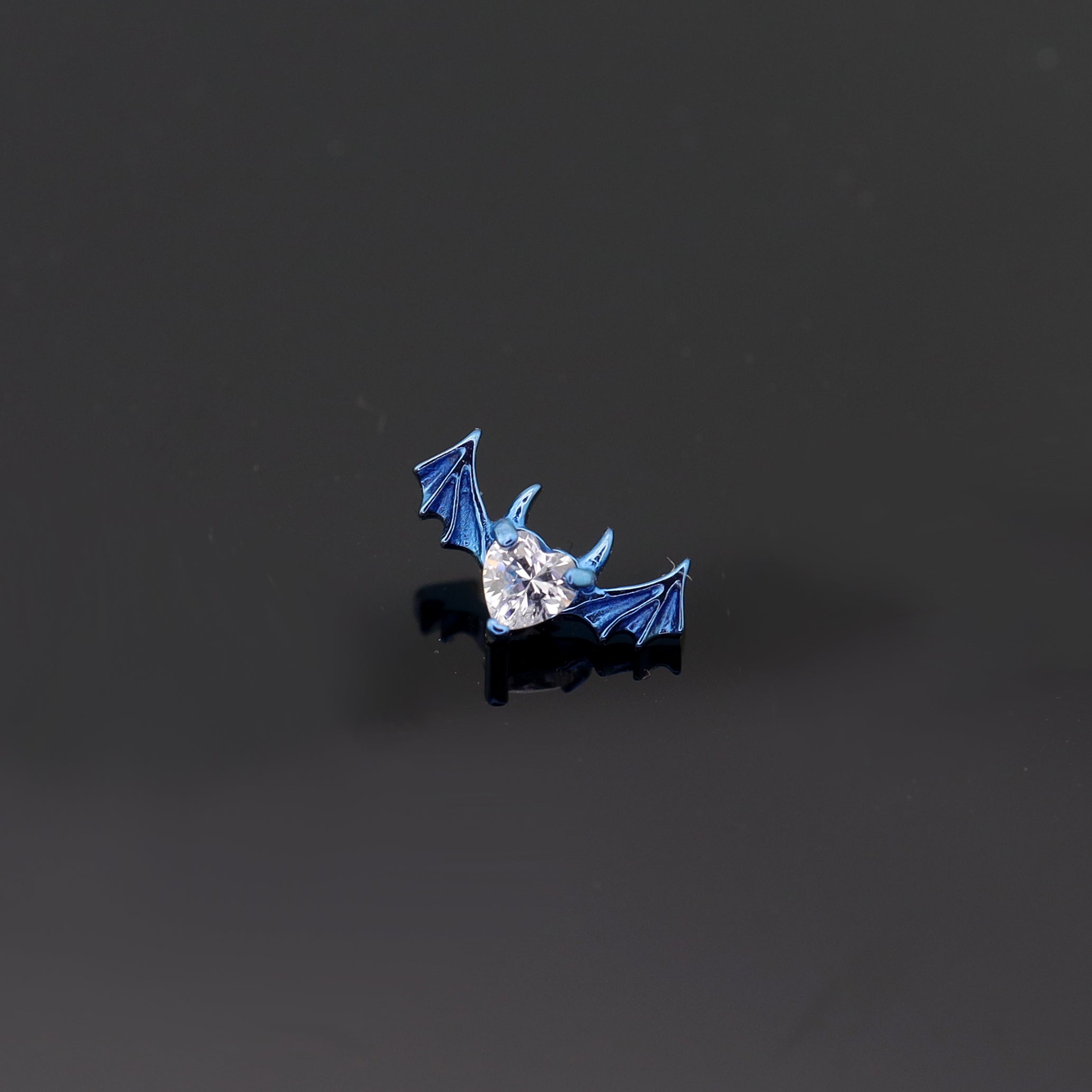 Demonic Heart Bat Wing CZ Internally Threaded Titanium Studs - Demonic Heart Bat Wing CZ Internally Threaded Titanium Studs - Blue / 5mm by CRUXJEWELRY