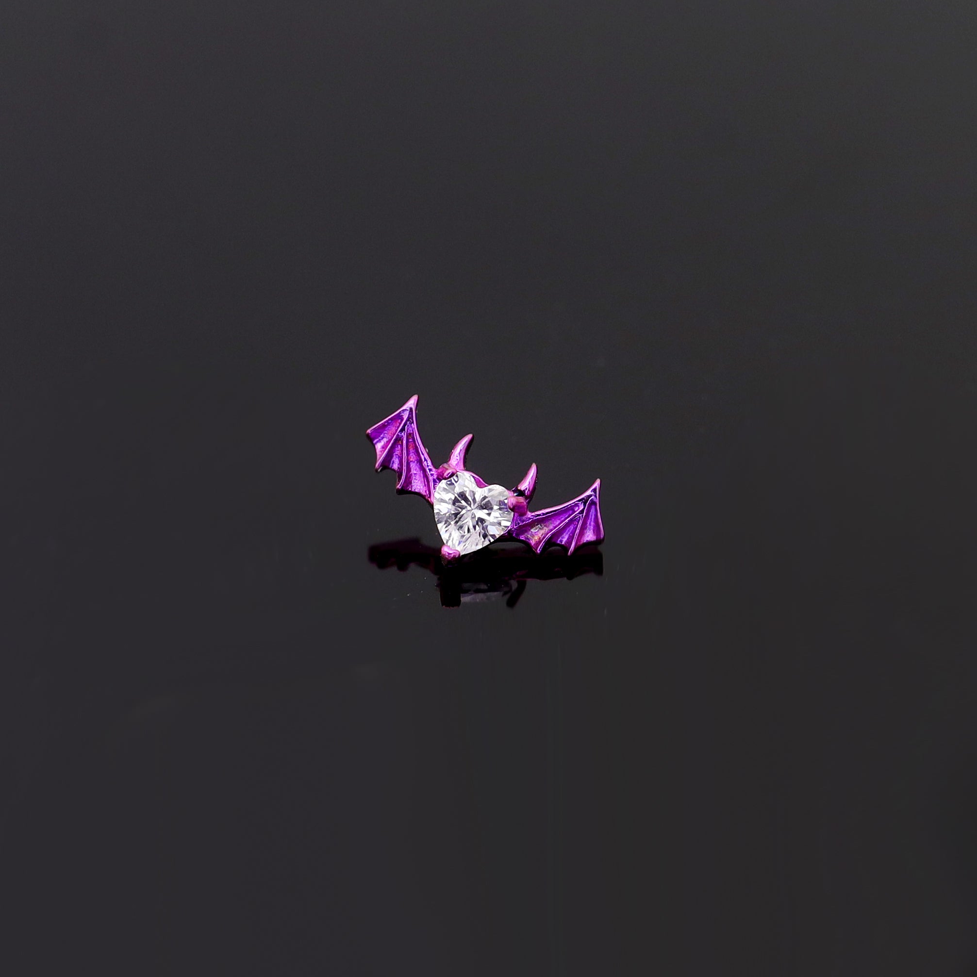 Demonic Heart Bat Wing CZ Internally Threaded Titanium Studs - Demonic Heart Bat Wing CZ Internally Threaded Titanium Studs - Purple / 5mm by CRUXJEWELRY