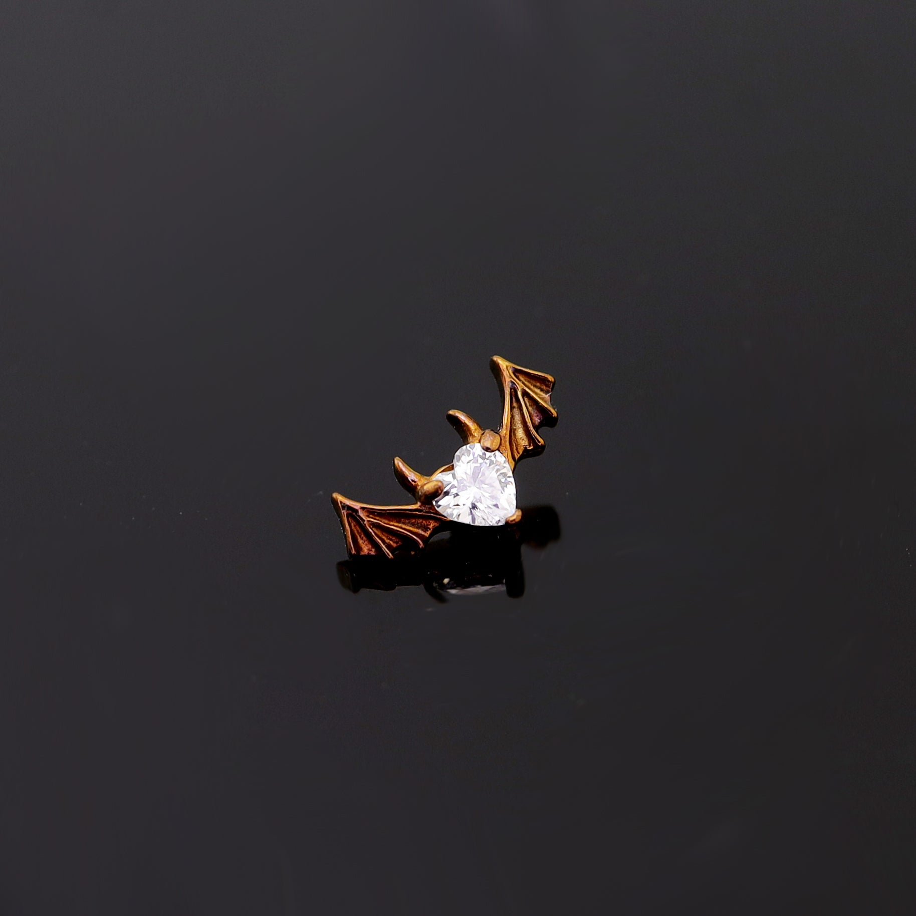 Demonic Heart Bat Wing CZ Internally Threaded Titanium Studs - Demonic Heart Bat Wing CZ Internally Threaded Titanium Studs - Copper / 5mm by CRUXJEWELRY