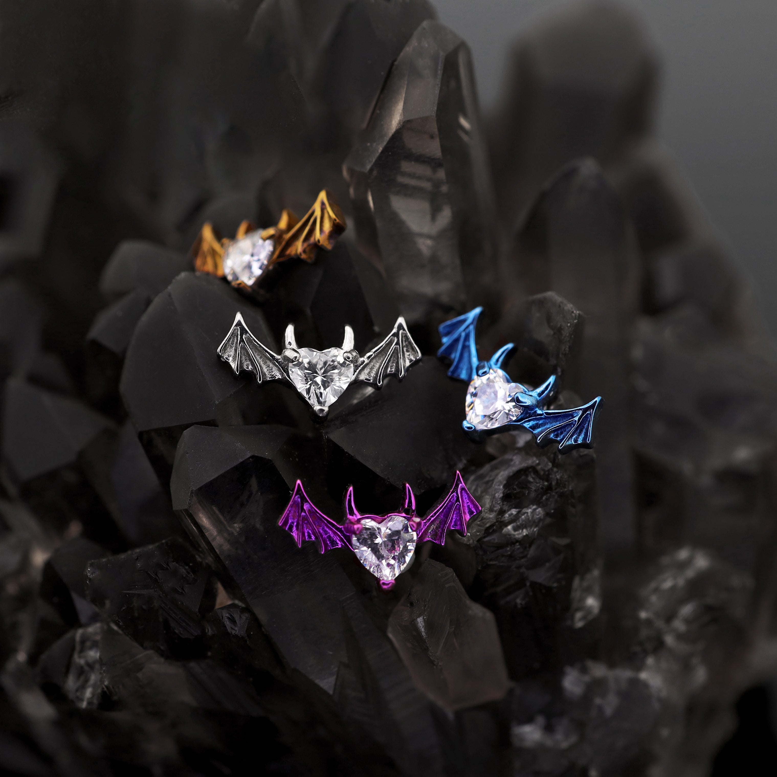 Demonic Heart Bat Wing CZ Internally Threaded Titanium Studs - Demonic Heart Bat Wing CZ Internally Threaded Titanium Studs - Copper / 5mm by CRUXJEWELRY