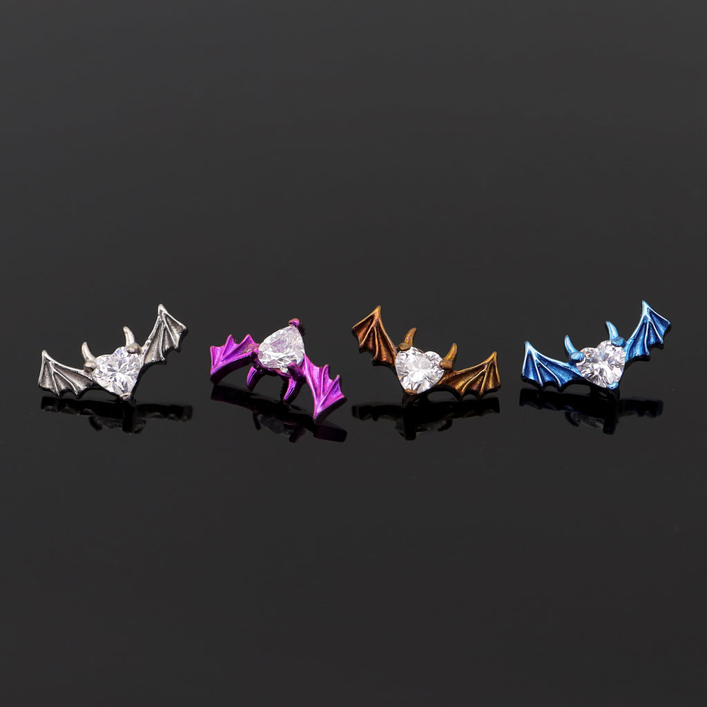 Demonic Heart Bat Wing CZ Internally Threaded Titanium Studs - Demonic Heart Bat Wing CZ Internally Threaded Titanium Studs - Copper / 5mm by CRUXJEWELRY