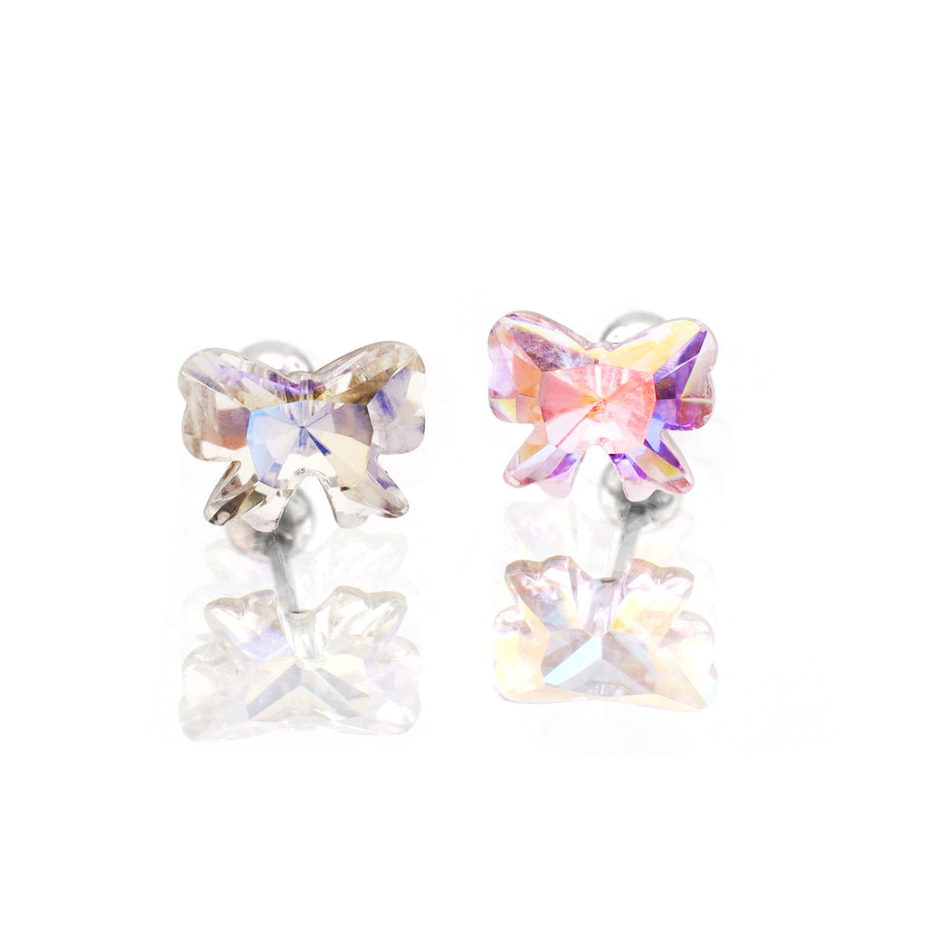 PAIR OF Sweet Bow Refractive CZ stainless steel Ear Studs - PAIR OF Sweet Bow Refractive CZ stainless steel Ear Studs - Set by CRUXJEWELRY