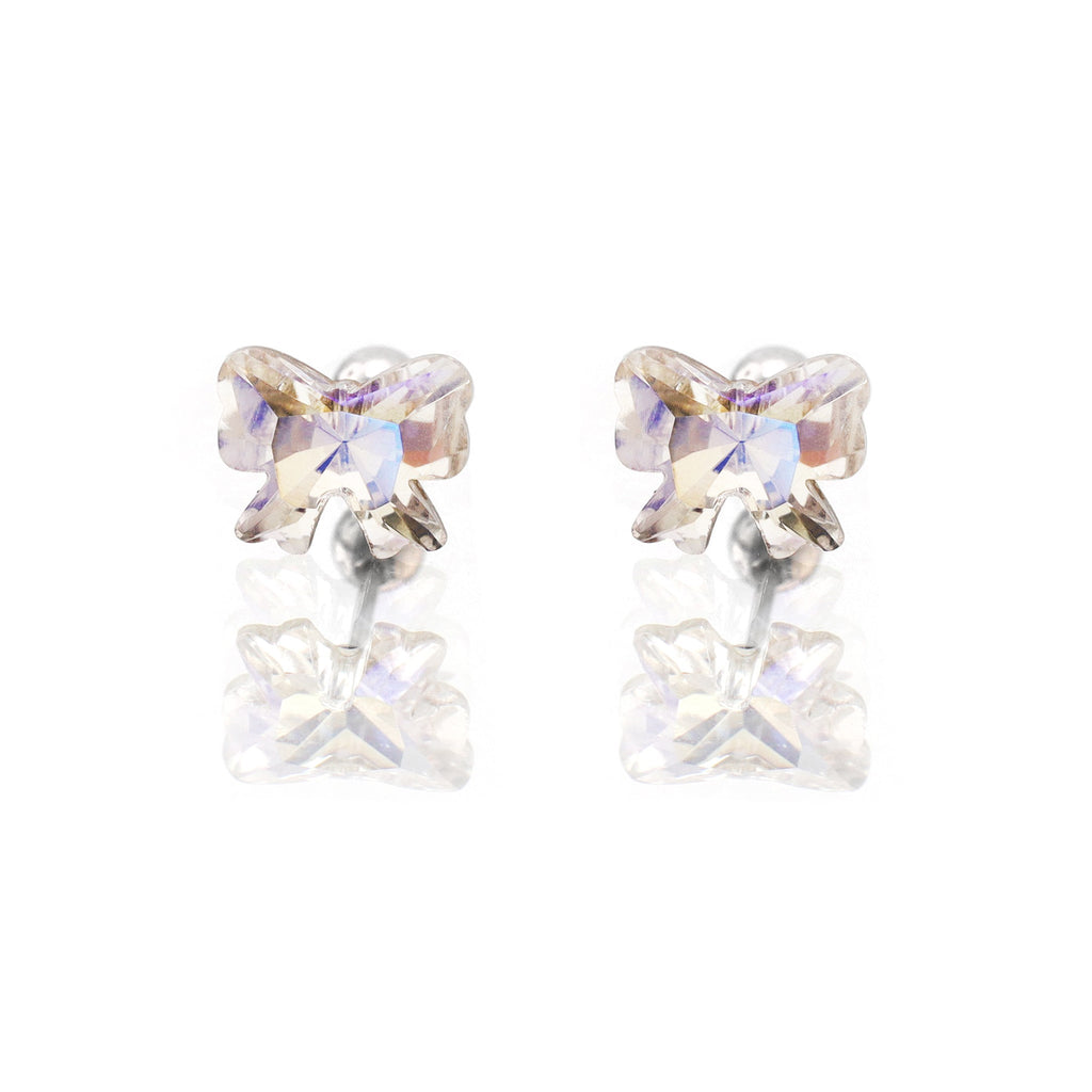 PAIR OF Sweet Bow Refractive CZ stainless steel Ear Studs - PAIR OF Sweet Bow Refractive CZ stainless steel Ear Studs - White by CRUXJEWELRY