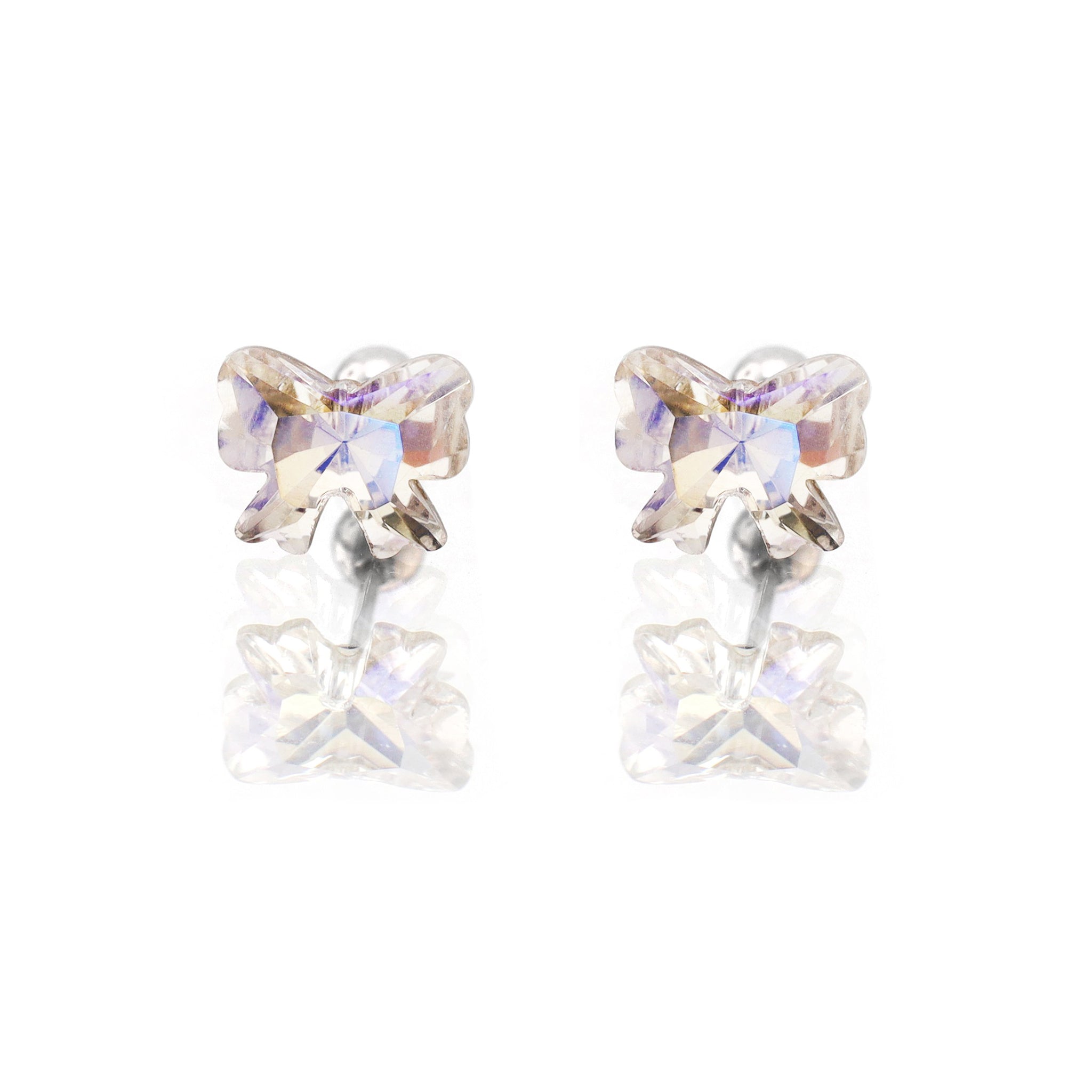 PAIR OF Sweet Bow Refractive CZ stainless steel Ear Studs - PAIR OF Sweet Bow Refractive CZ stainless steel Ear Studs - White by CRUXJEWELRY