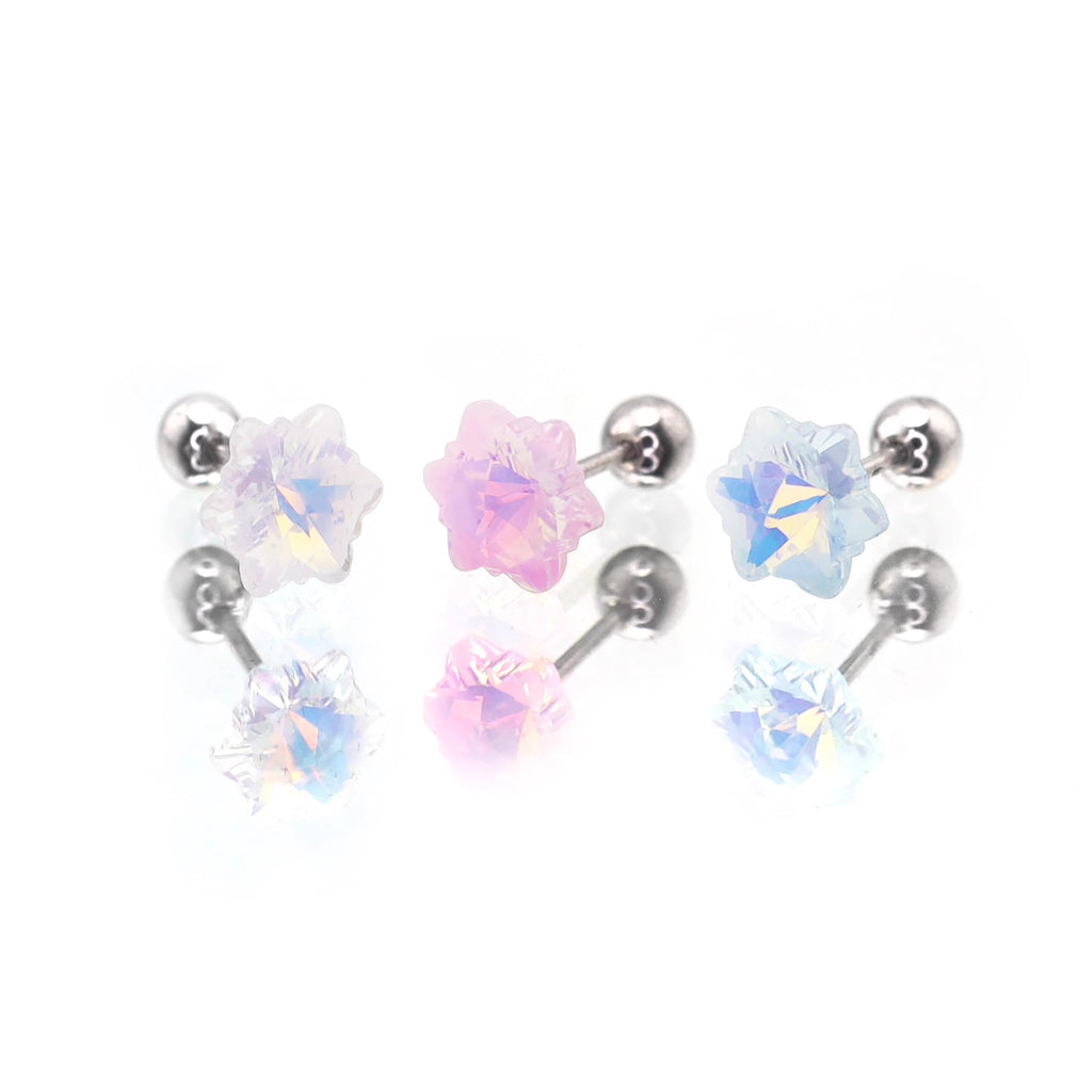 PAIR OF Mocha CZ Colorful Snowflake stainless steel Ear Studs - PAIR OF Mocha CZ Colorful Snowflake stainless steel Ear Studs - Blue by CRUXJEWELRY