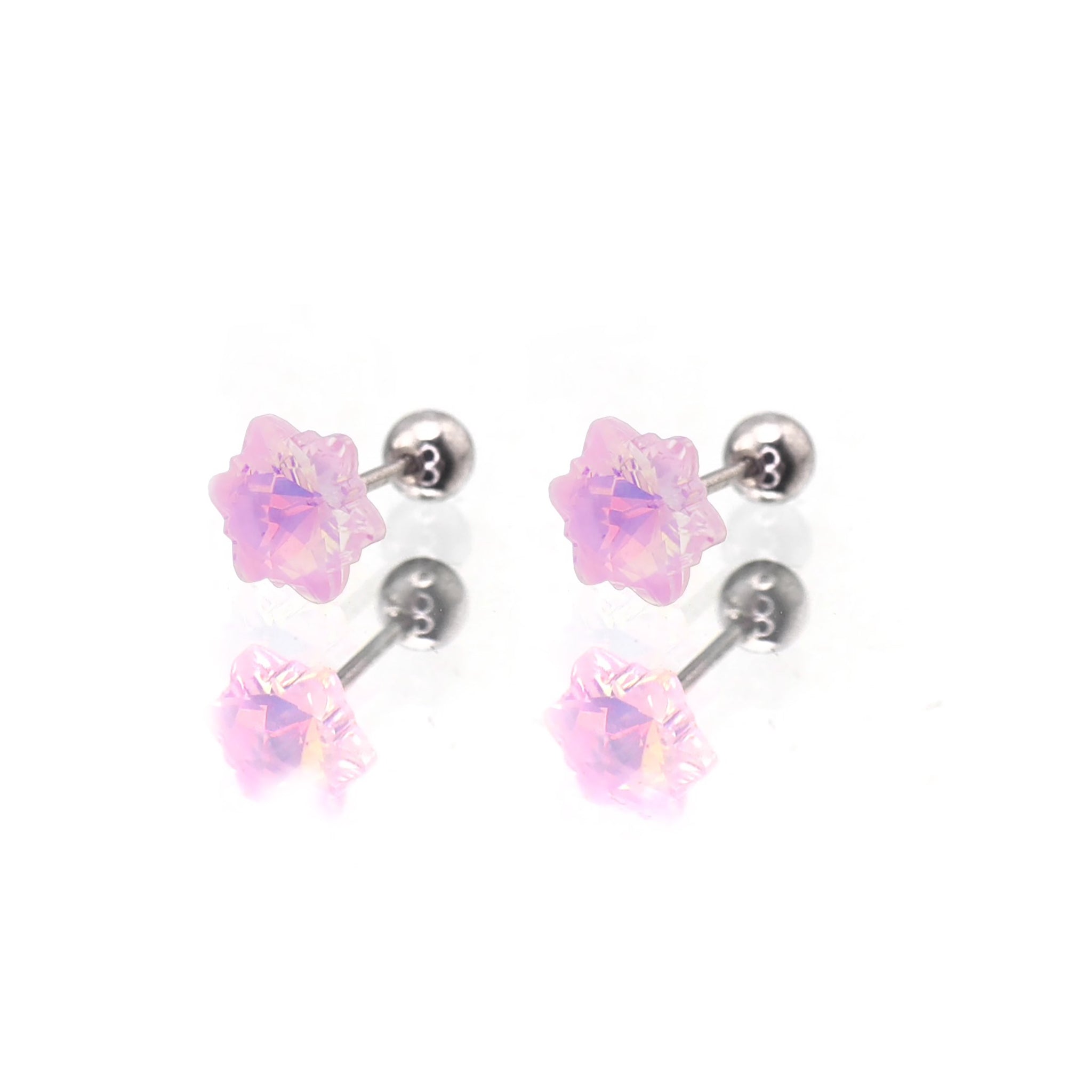 PAIR OF Mocha CZ Colorful Snowflake stainless steel Ear Studs - PAIR OF Mocha CZ Colorful Snowflake stainless steel Ear Studs - Pink by CRUXJEWELRY