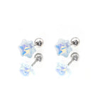 PAIR OF Mocha CZ Colorful Snowflake stainless steel Ear Studs - PAIR OF Mocha CZ Colorful Snowflake stainless steel Ear Studs - Blue by CRUXJEWELRY