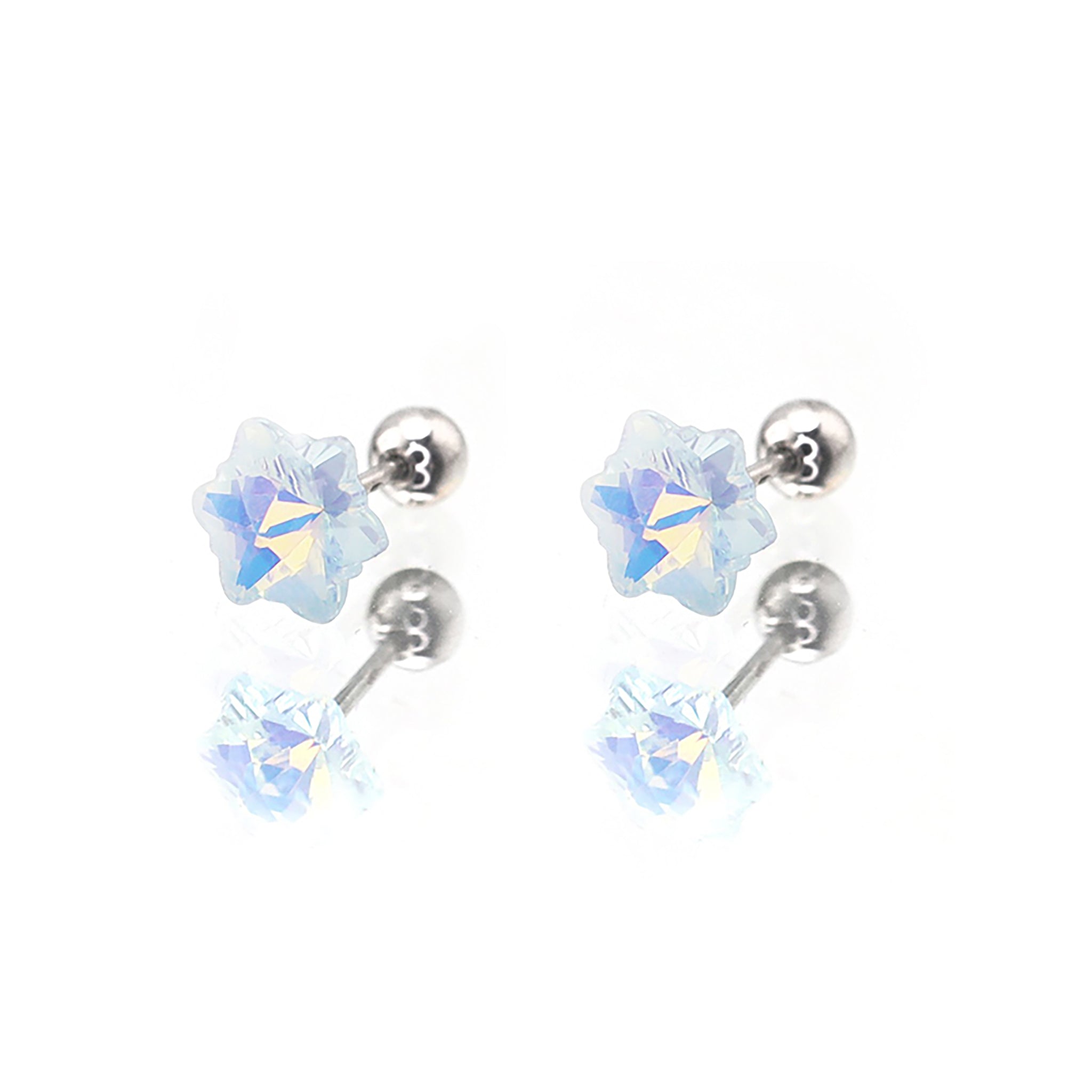 PAIR OF Mocha CZ Colorful Snowflake stainless steel Ear Studs - PAIR OF Mocha CZ Colorful Snowflake stainless steel Ear Studs - Blue by CRUXJEWELRY