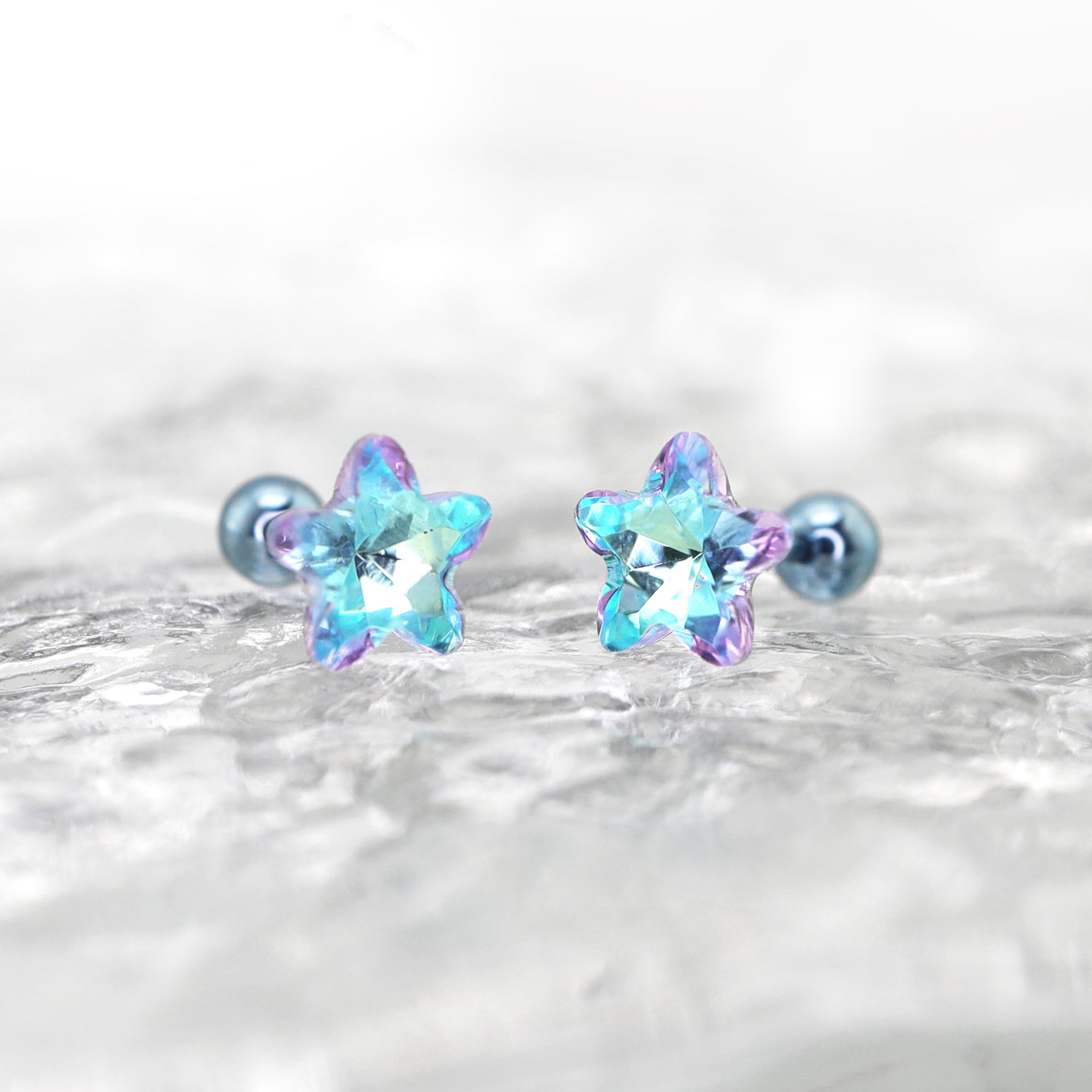 Blue Gradient Pentagram Star Titanium Ear Studs - Blue Gradient Pentagram Star Titanium Ear Studs - Set by CRUXJEWELRY