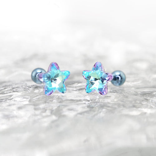 Blue Gradient Pentagram Star Titanium Ear Studs - product image 2