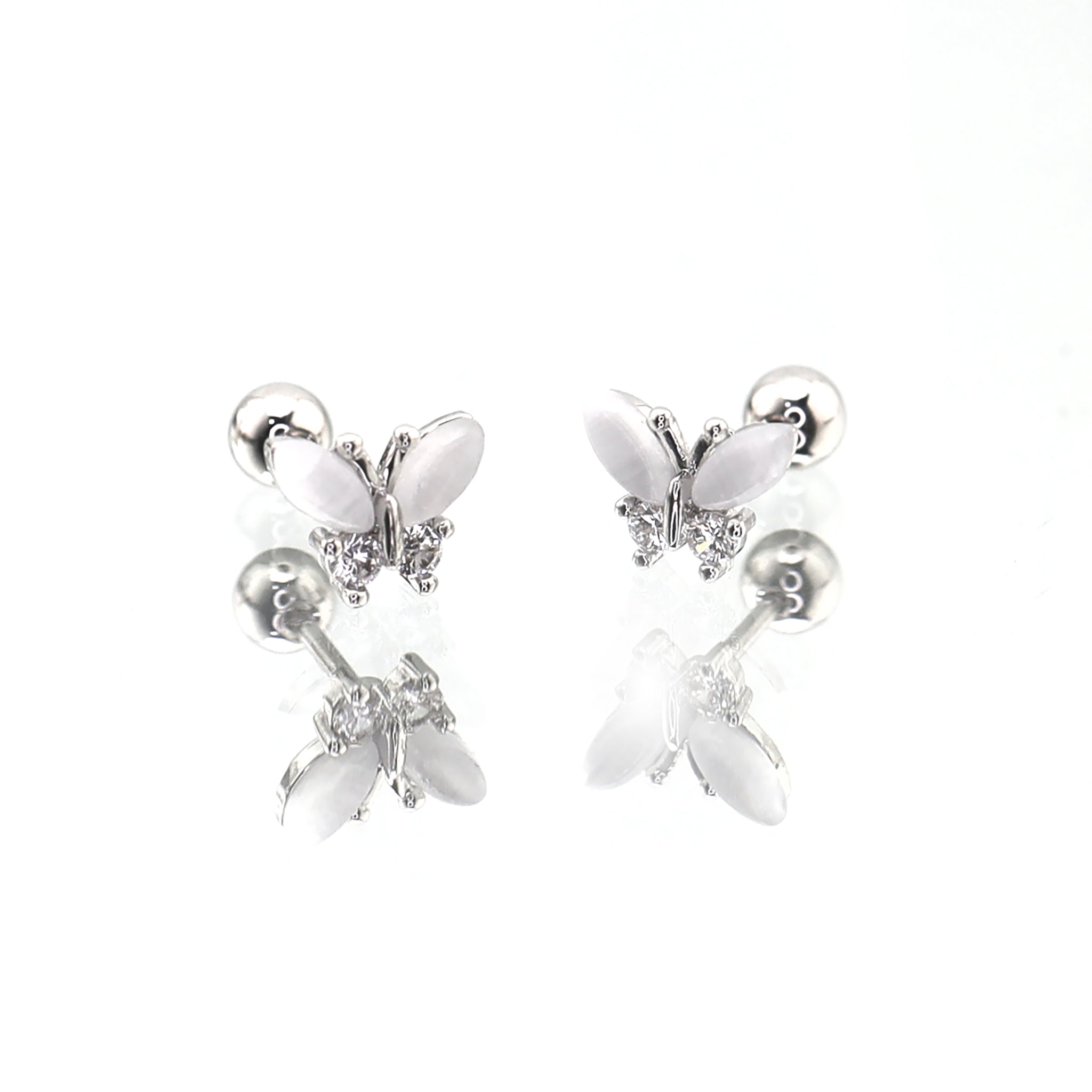 White Elegant CZ Butterfly stainless steel Ear Studs - White Elegant CZ Butterfly stainless steel Ear Studs - Single by CRUXJEWELRY