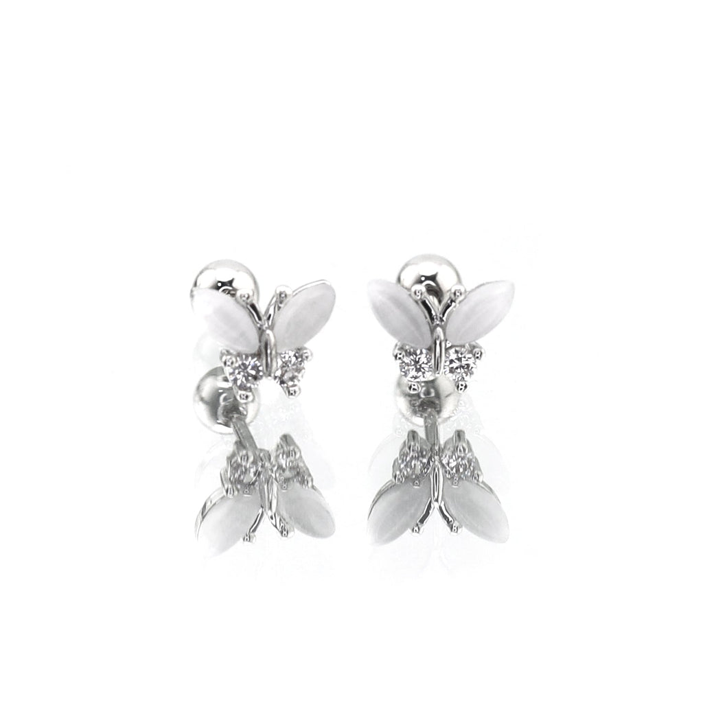 White Elegant CZ Butterfly stainless steel Ear Studs - White Elegant CZ Butterfly stainless steel Ear Studs - Set by CRUXJEWELRY