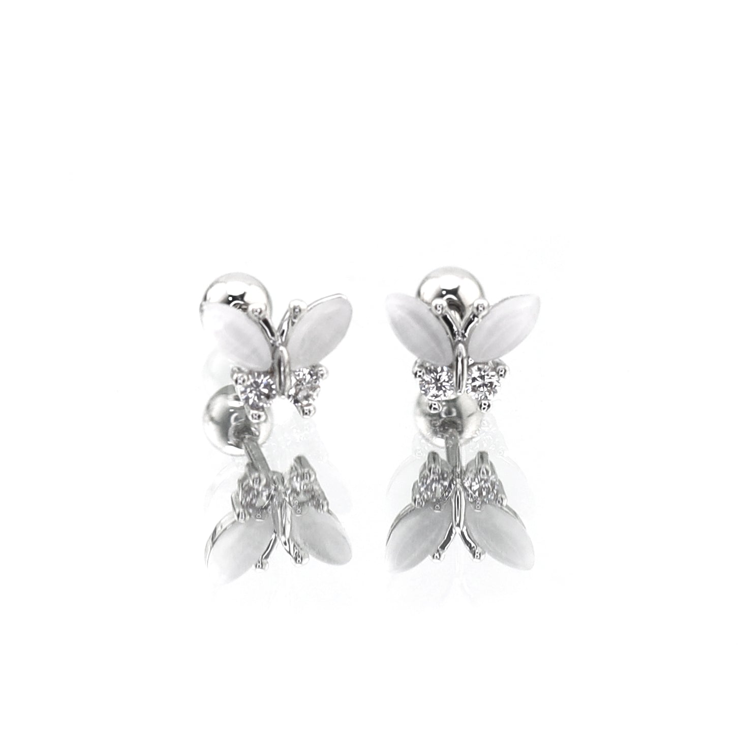 White Elegant CZ Butterfly stainless steel Ear Studs - White Elegant CZ Butterfly stainless steel Ear Studs - Set by CRUXJEWELRY