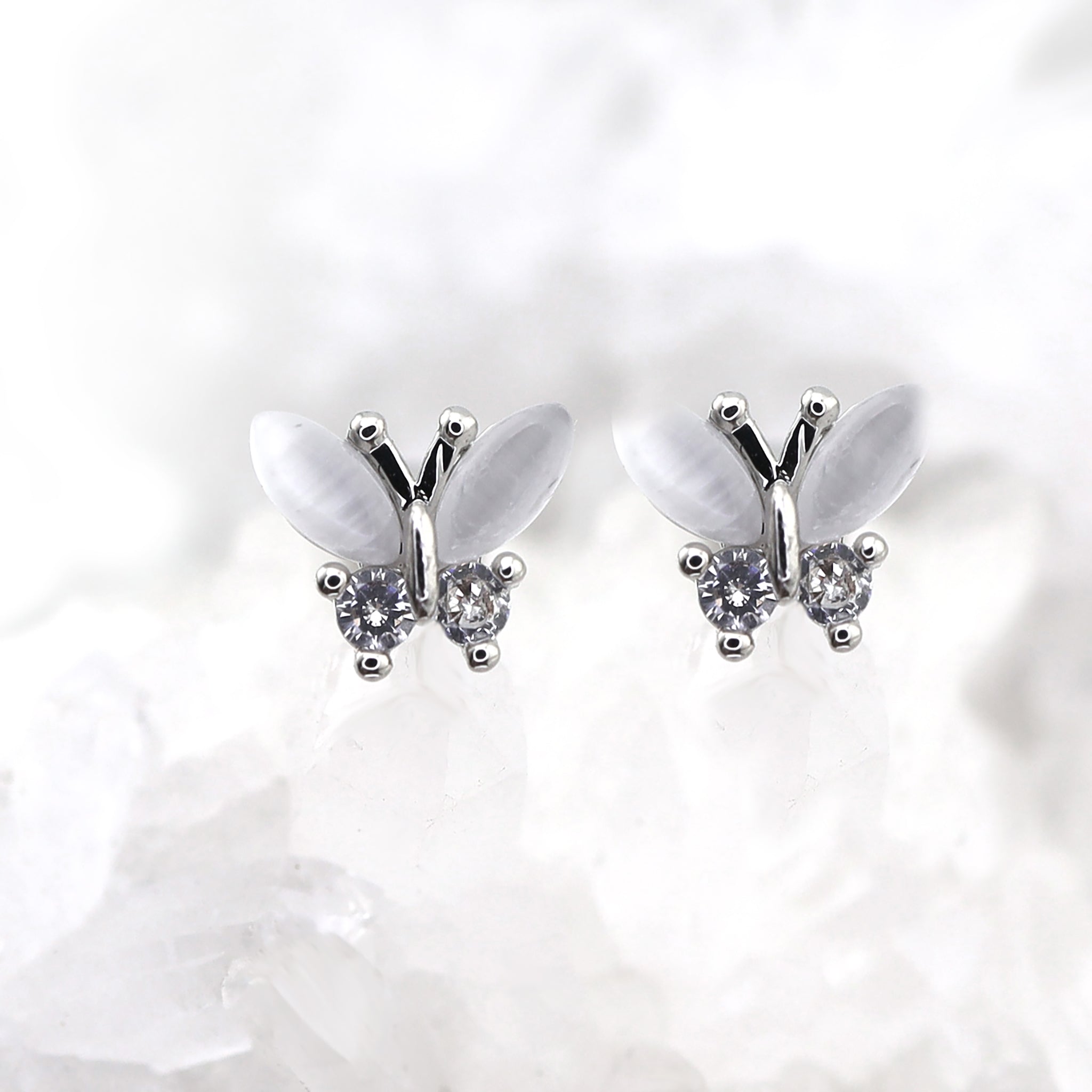 White Elegant CZ Butterfly stainless steel Ear Studs - White Elegant CZ Butterfly stainless steel Ear Studs - Single by CRUXJEWELRY