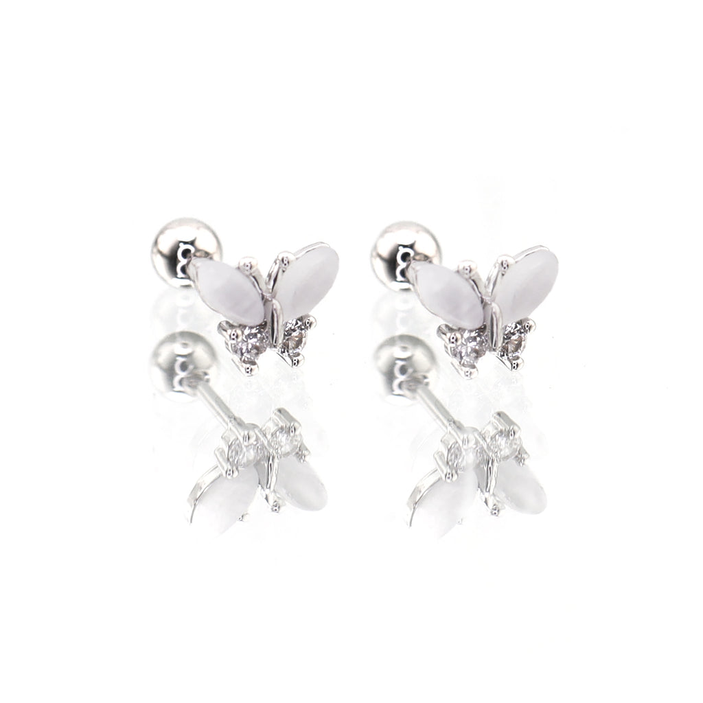 White Elegant CZ Butterfly stainless steel Ear Studs - White Elegant CZ Butterfly stainless steel Ear Studs - Single by CRUXJEWELRY