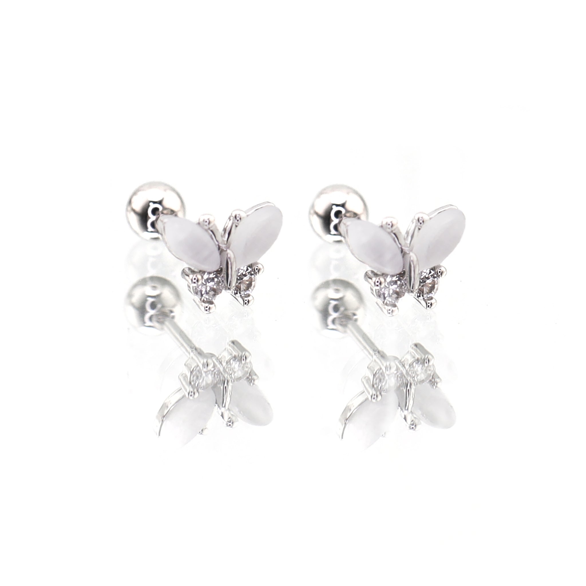 White Elegant CZ Butterfly stainless steel Ear Studs - White Elegant CZ Butterfly stainless steel Ear Studs - Single by CRUXJEWELRY