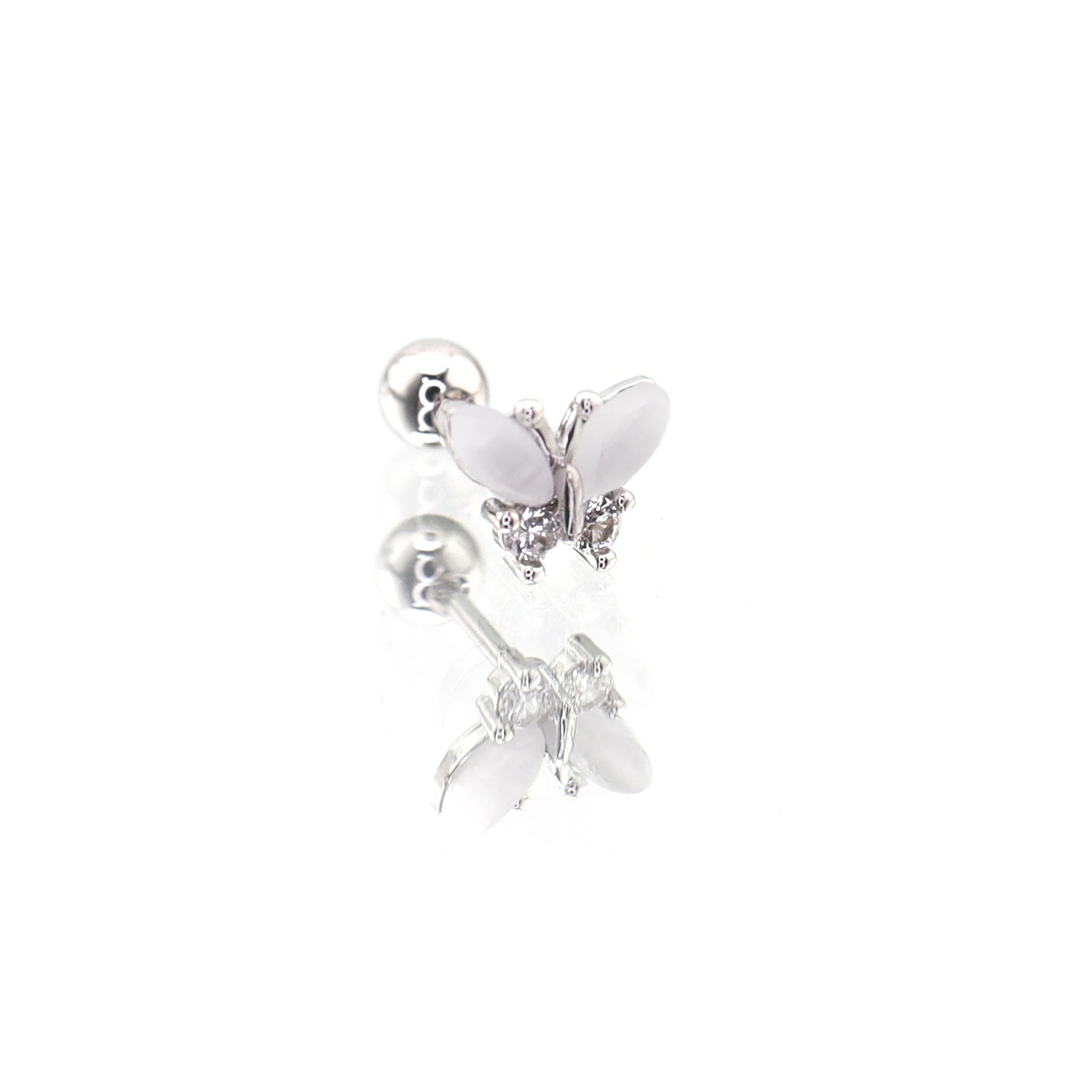 White Elegant CZ Butterfly stainless steel Ear Studs - White Elegant CZ Butterfly stainless steel Ear Studs - Single by CRUXJEWELRY